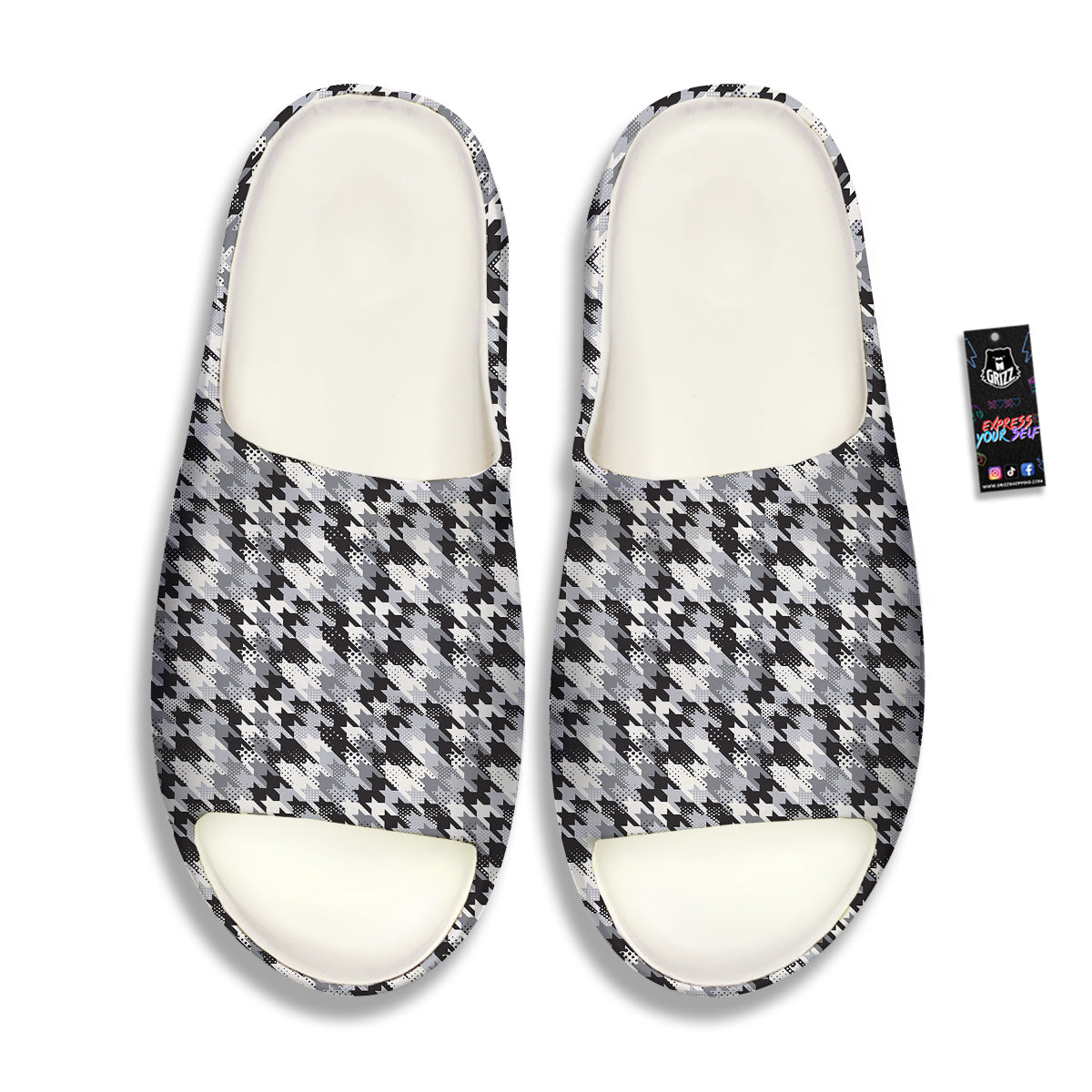 Abstract Houndstooth And Dots Print Pattern Sandals-grizzshop
