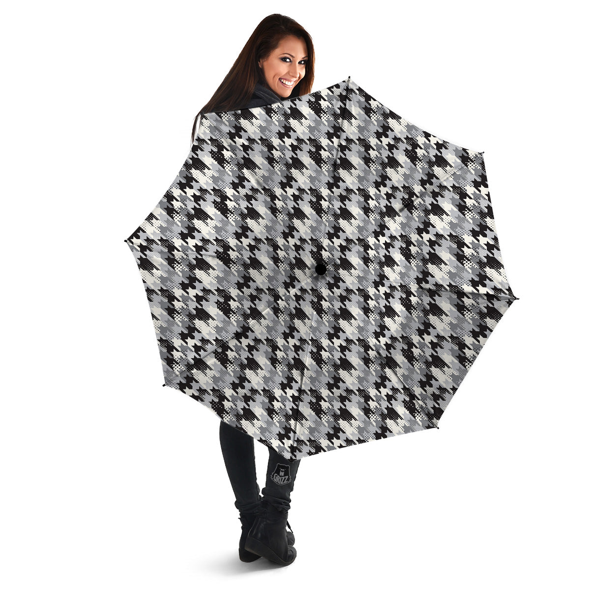 Abstract Houndstooth And Dots Print Pattern Umbrella-grizzshop