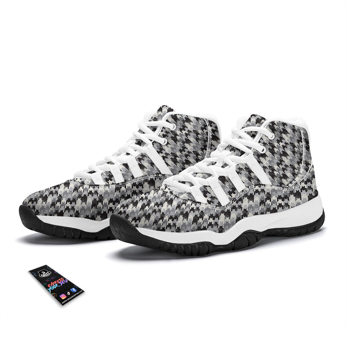Abstract Houndstooth And Dots Print Pattern White Bball Shoes-grizzshop