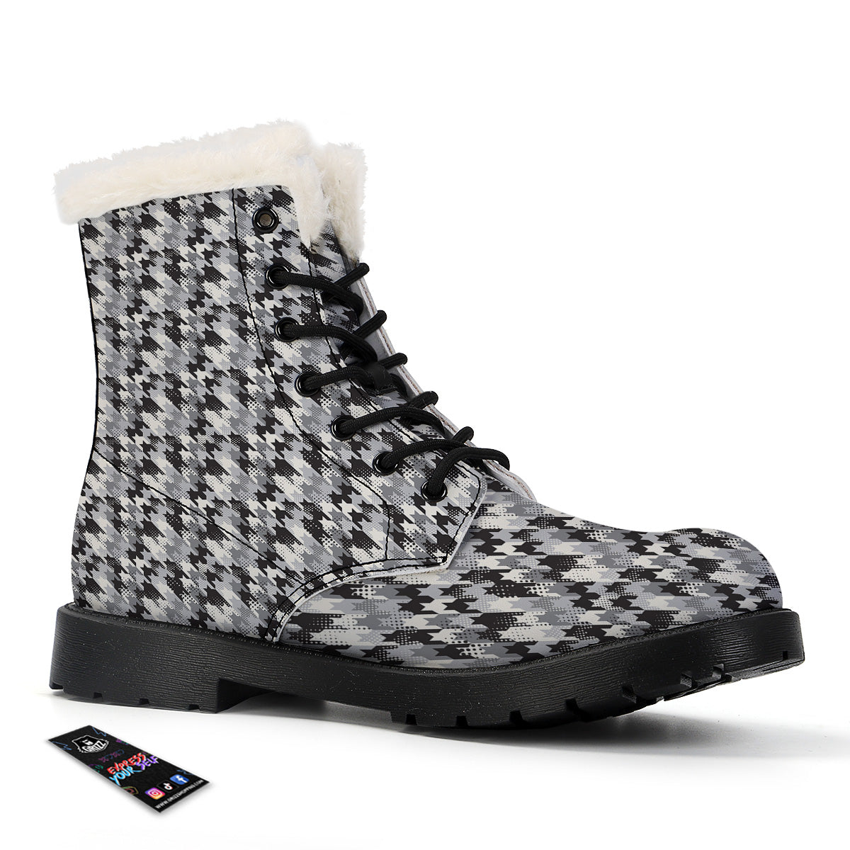 Abstract Houndstooth And Dots Print Pattern Winter Boots-grizzshop