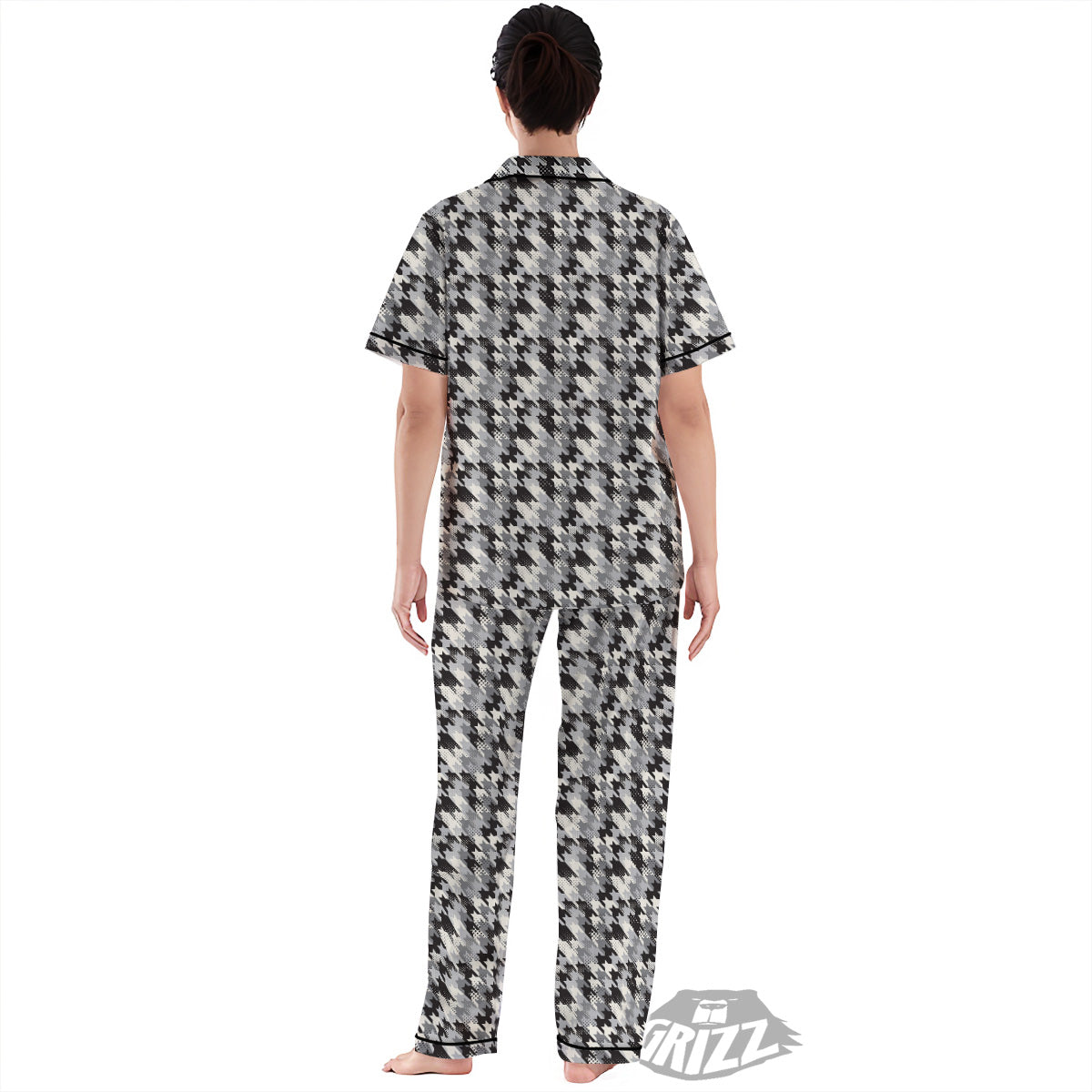 Abstract Houndstooth And Dots Print Pattern Women's Pajamas Set-grizzshop