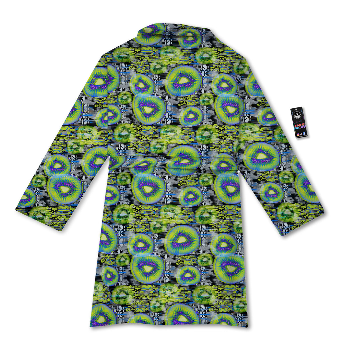 Abstract Kiwi Glitch Print Pattern Bathrobe-grizzshop