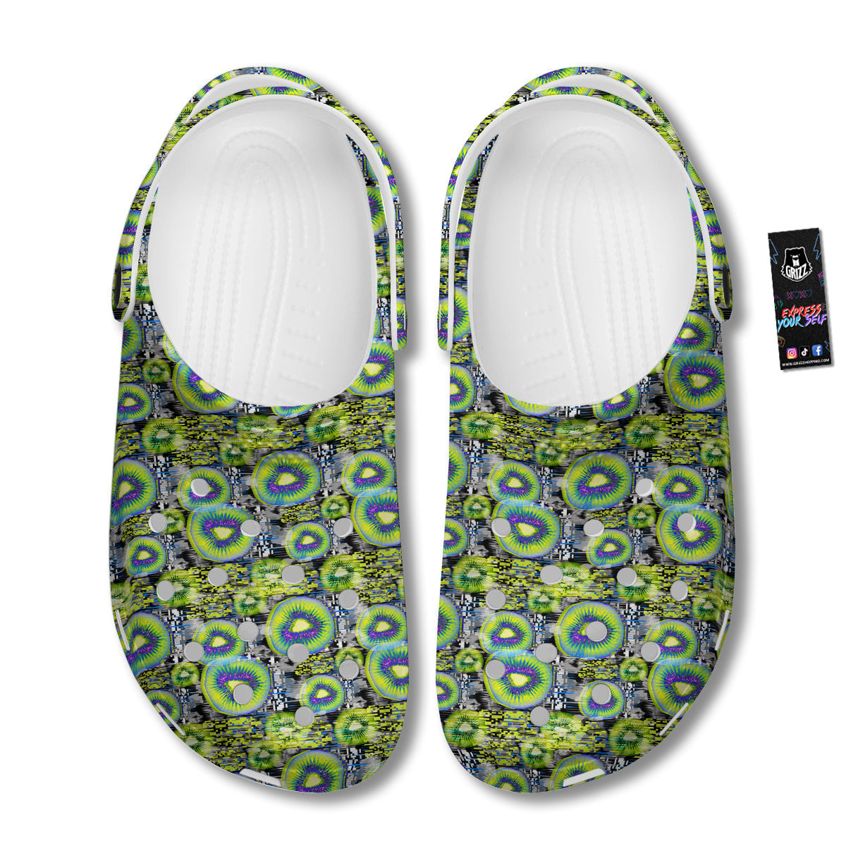 Abstract Kiwi Glitch Print Pattern Clog-grizzshop