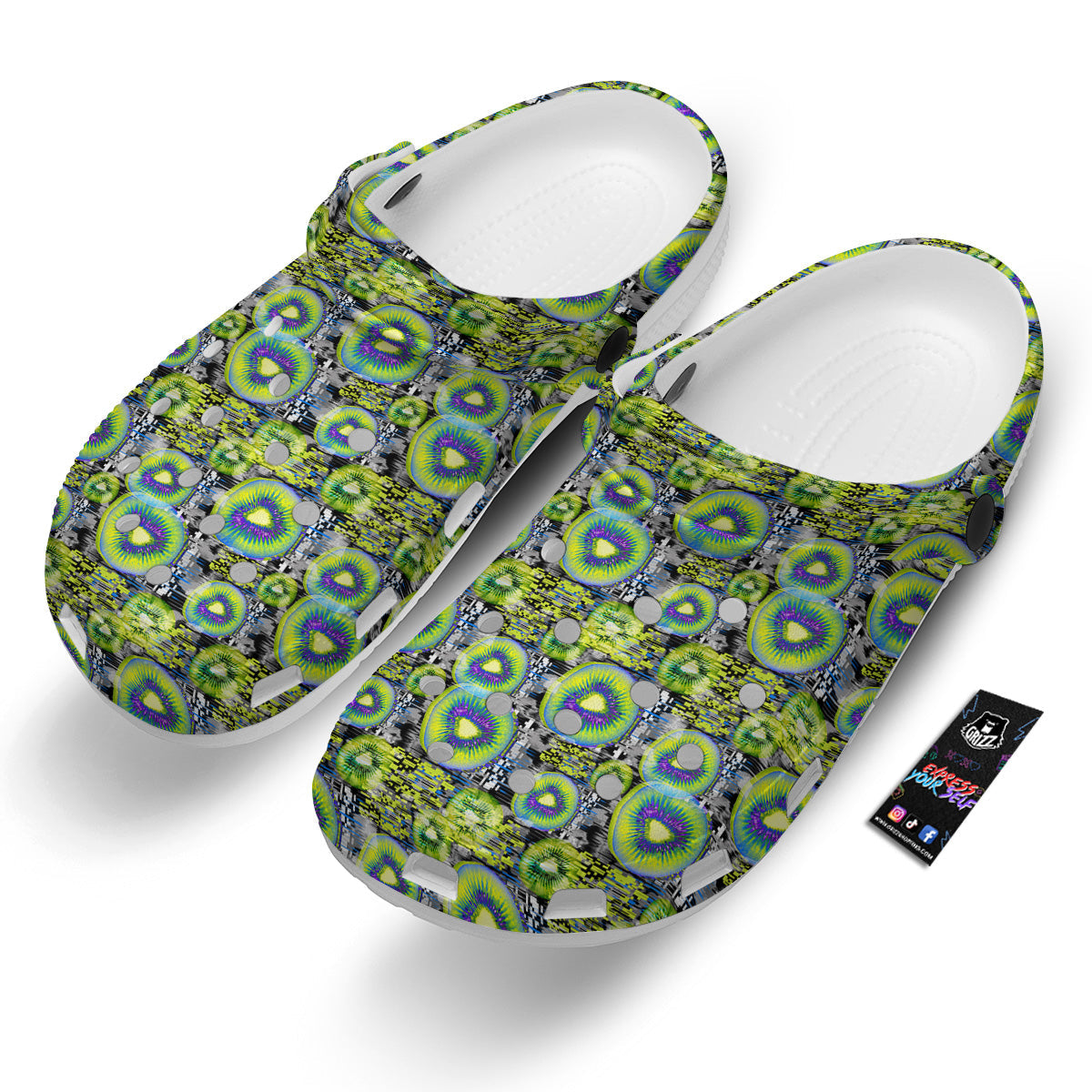 Abstract Kiwi Glitch Print Pattern Clog-grizzshop