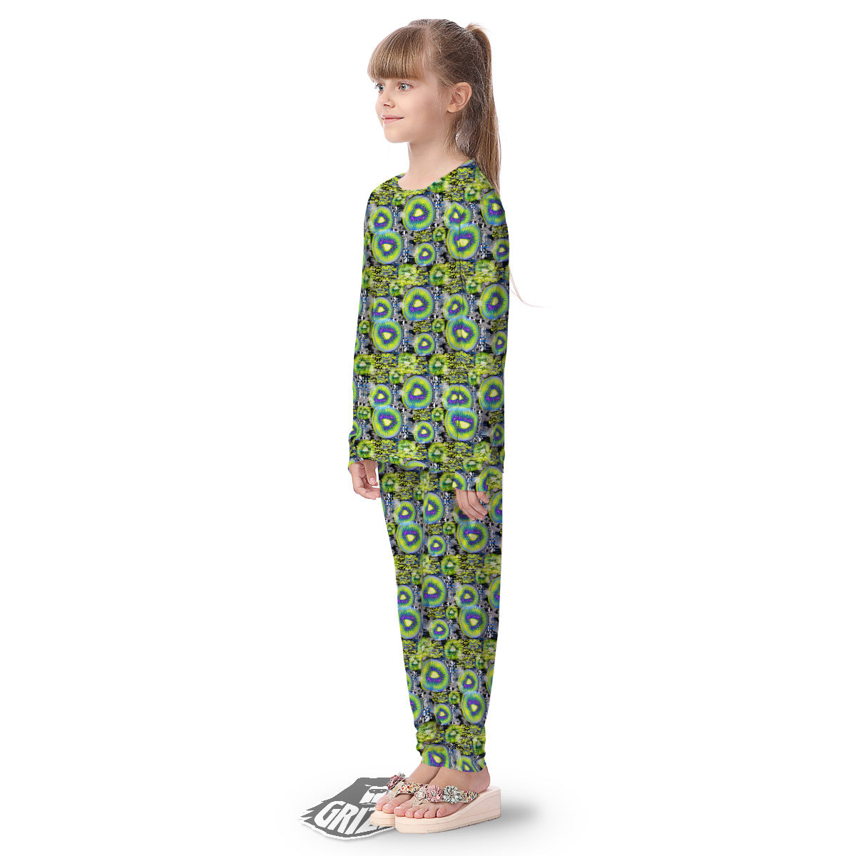Abstract Kiwi Glitch Print Pattern Kid's Pajamas-grizzshop