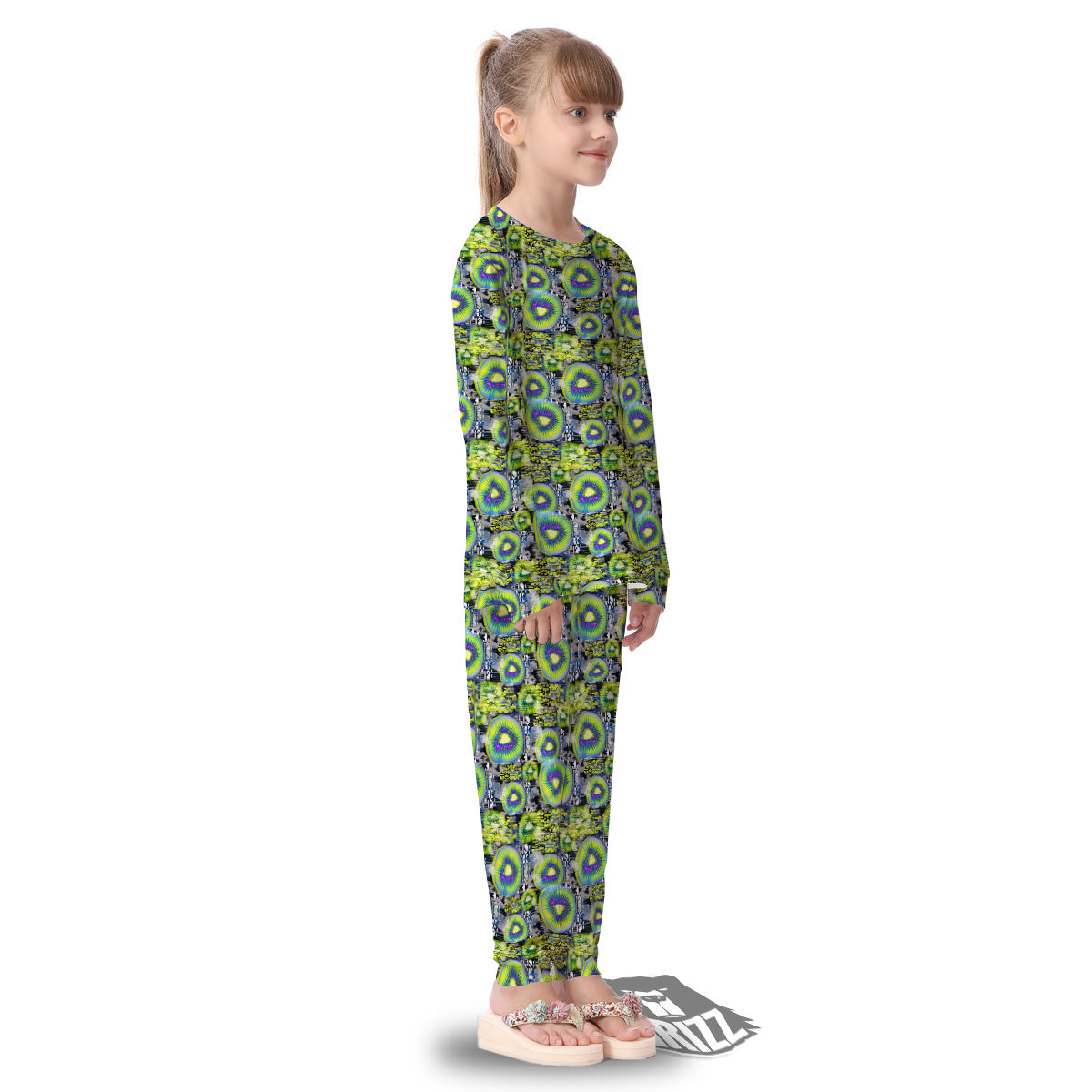 Abstract Kiwi Glitch Print Pattern Kid's Pajamas-grizzshop