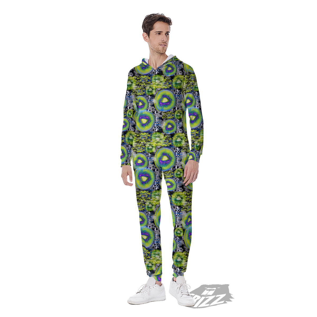 Abstract Kiwi Glitch Print Pattern Men's Jumpsuit-grizzshop