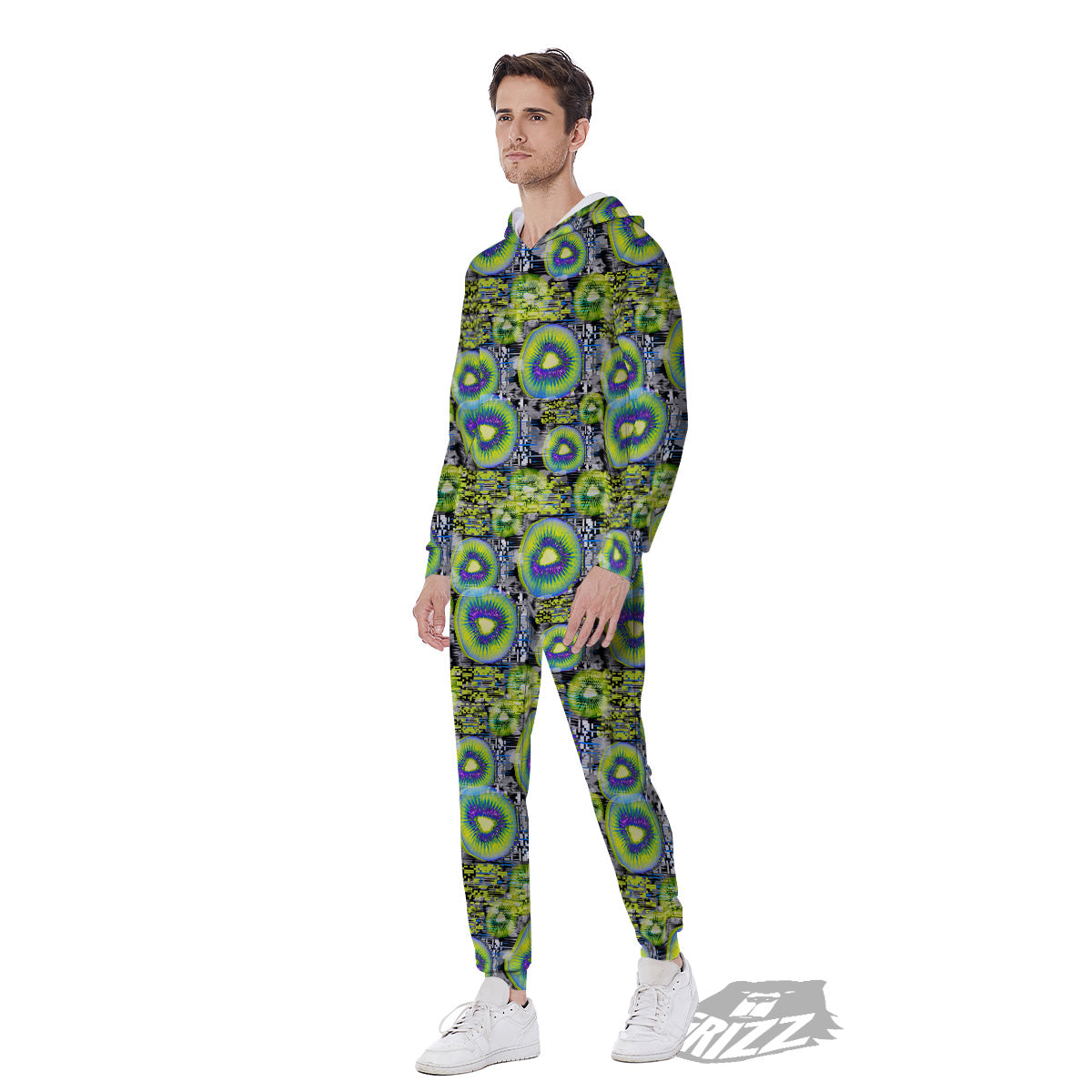 Abstract Kiwi Glitch Print Pattern Men's Jumpsuit-grizzshop