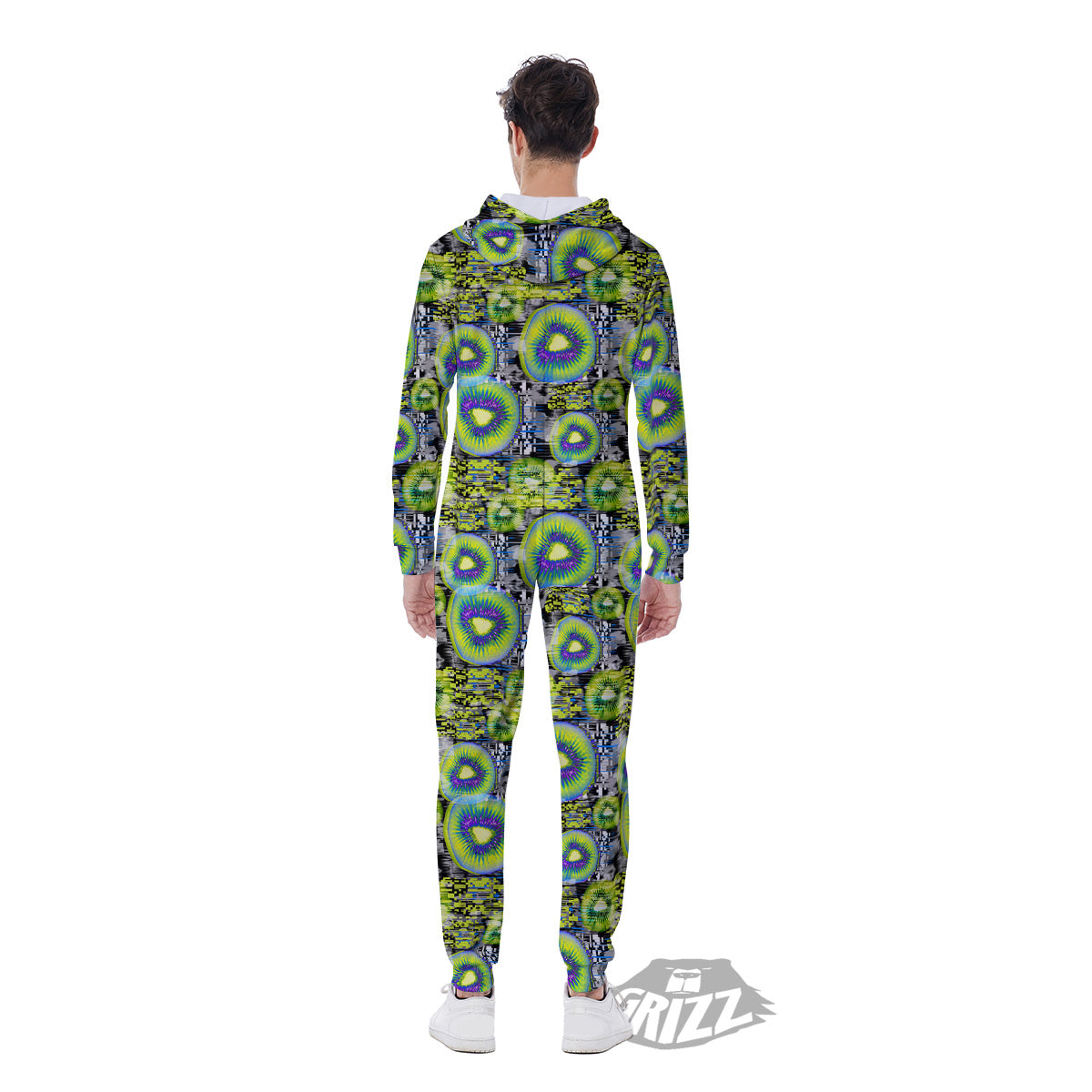 Abstract Kiwi Glitch Print Pattern Men's Jumpsuit-grizzshop