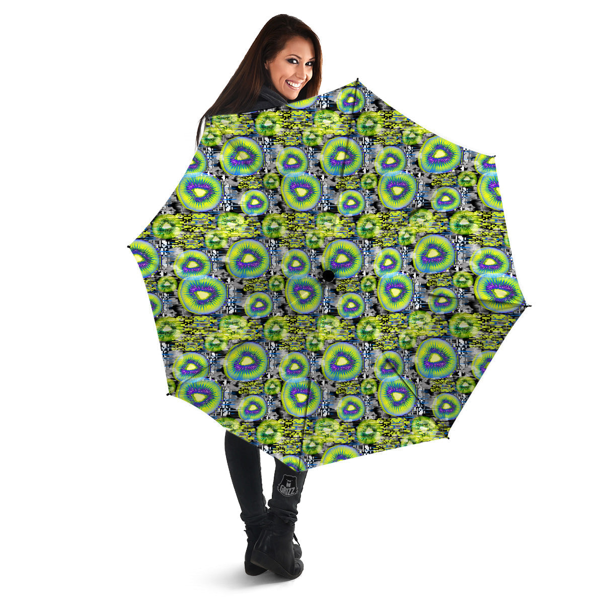 Abstract Kiwi Glitch Print Pattern Umbrella-grizzshop