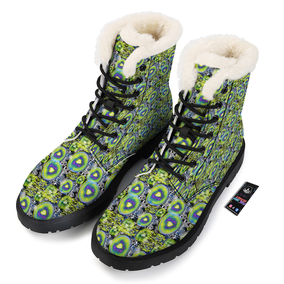 Abstract Kiwi Glitch Print Pattern Winter Boots-grizzshop
