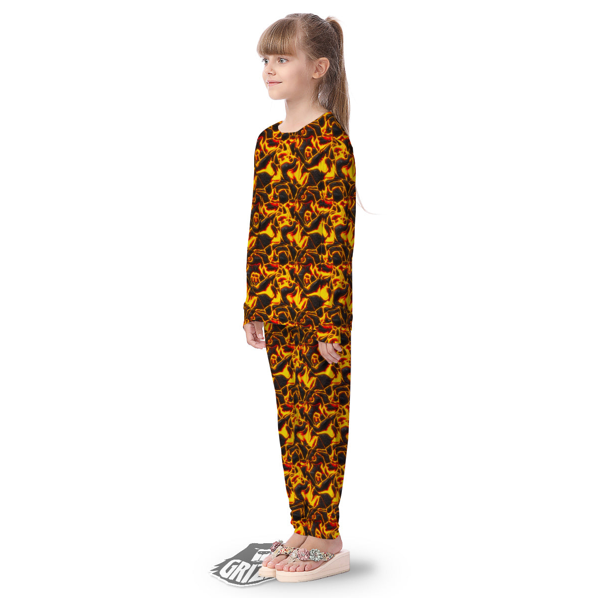 Abstract Lava And Fire Texture Print Kid's Pajamas-grizzshop