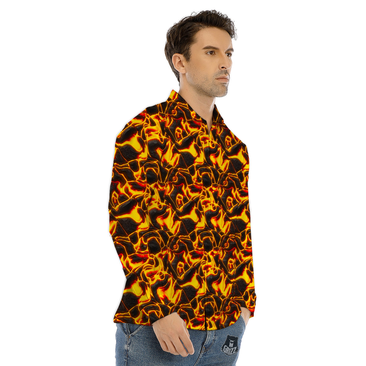 Abstract Lava And Fire Texture Print Men's Dress Shirts-grizzshop