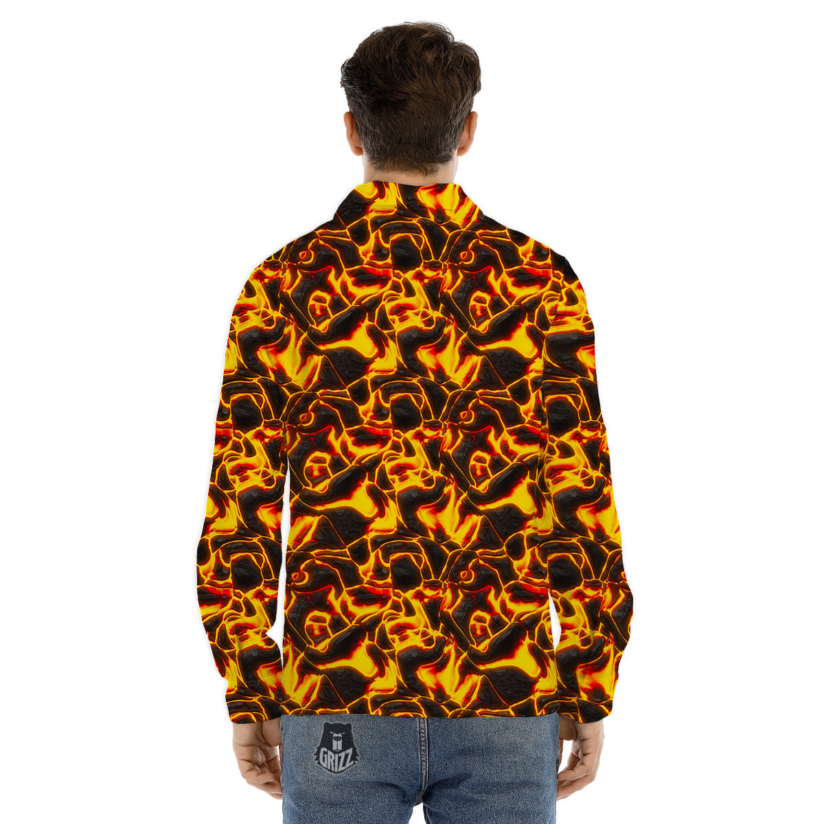 Abstract Lava And Fire Texture Print Men's Dress Shirts-grizzshop