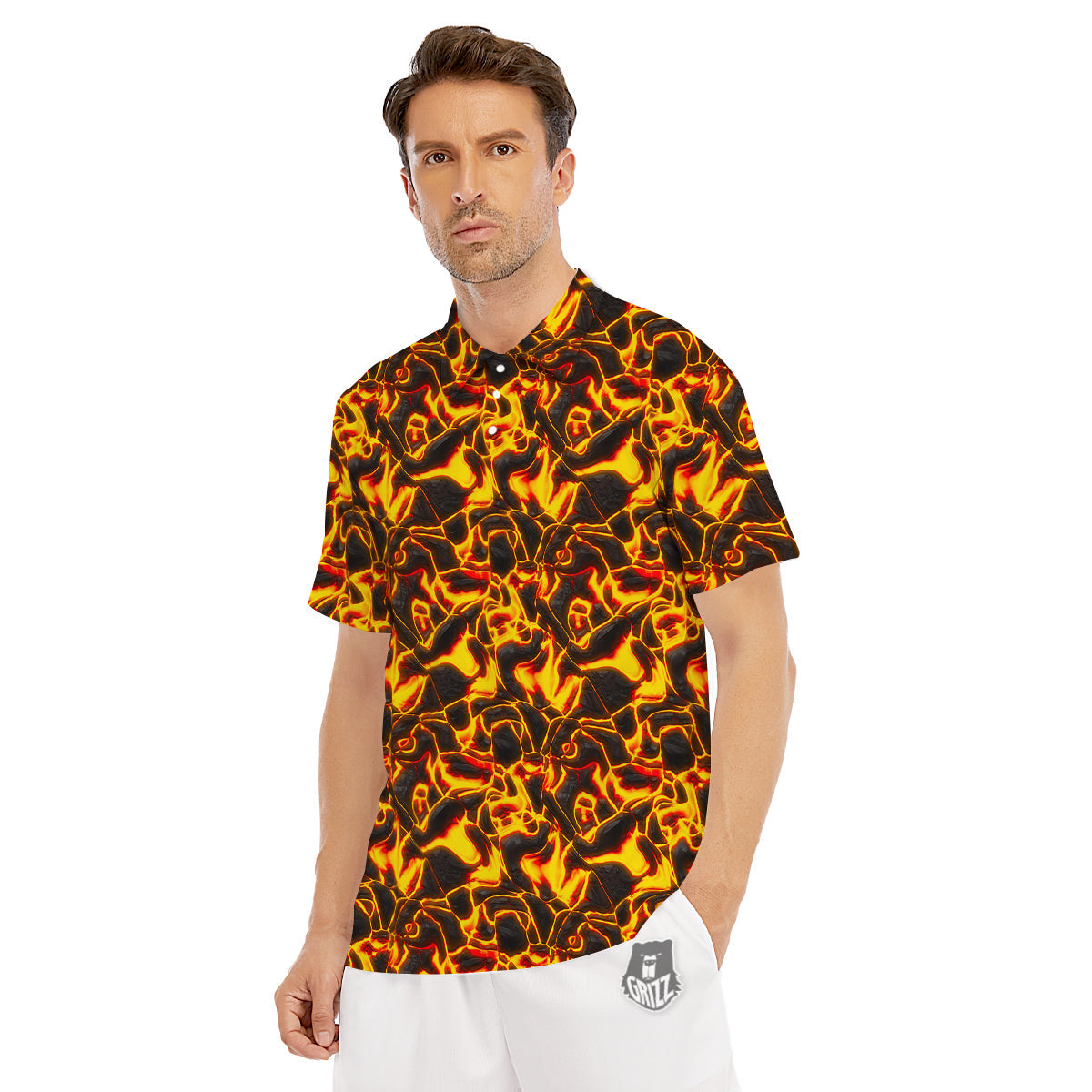Abstract Lava And Fire Texture Print Men's Golf Shirts-grizzshop