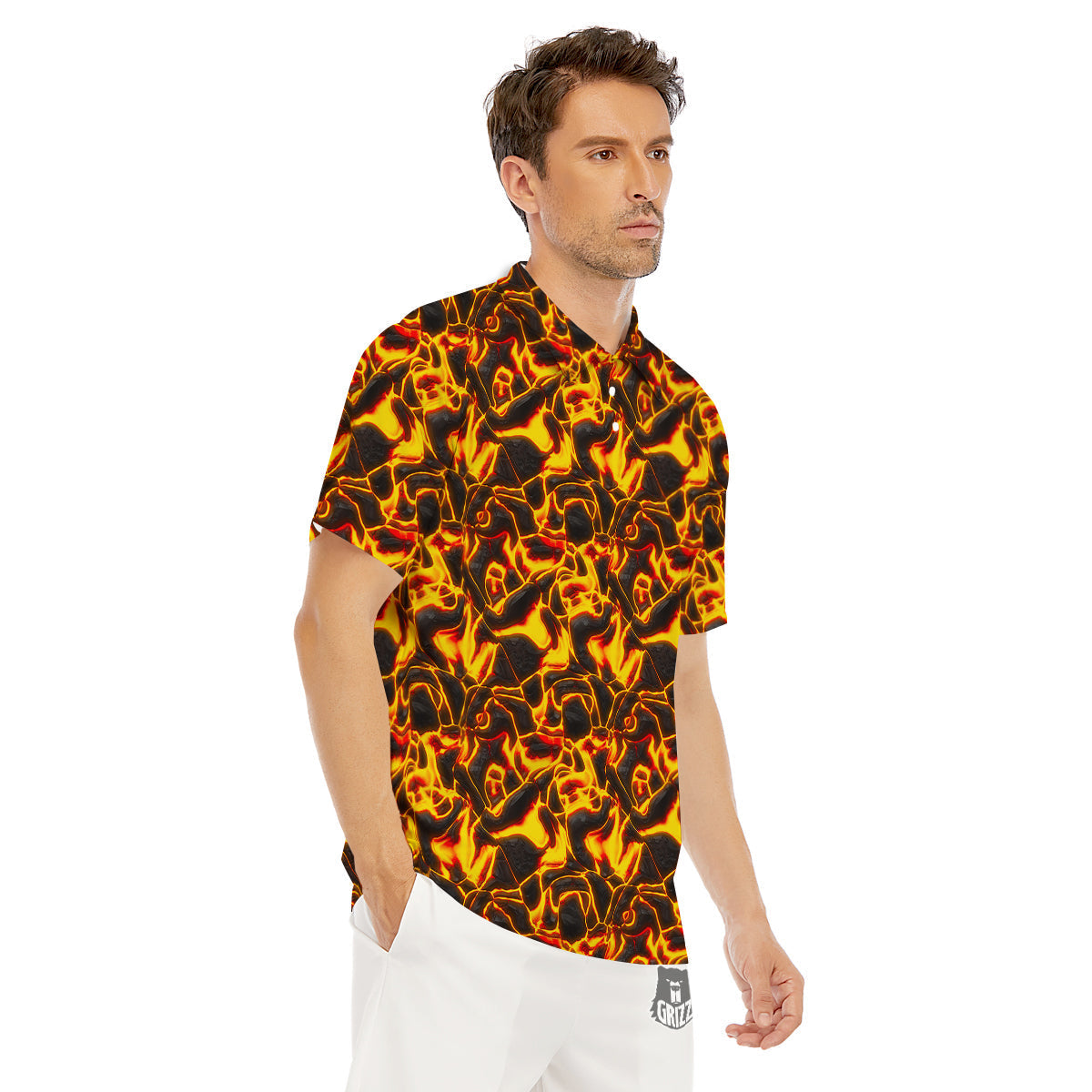 Abstract Lava And Fire Texture Print Men's Golf Shirts-grizzshop