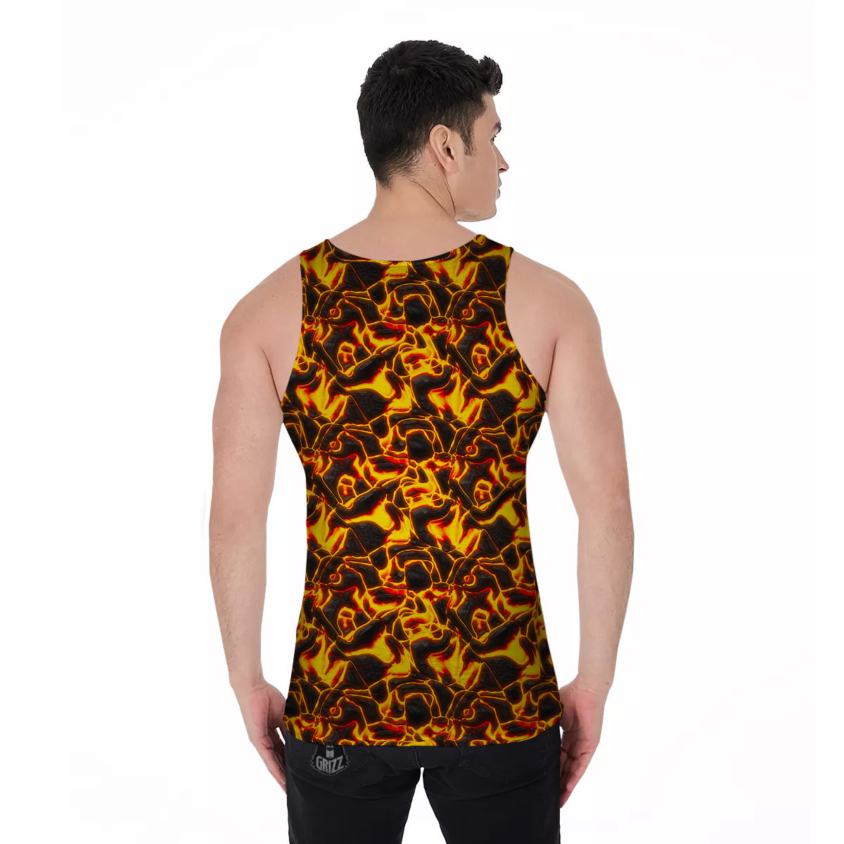 Abstract Lava And Fire Texture Print Men's Tank Top-grizzshop