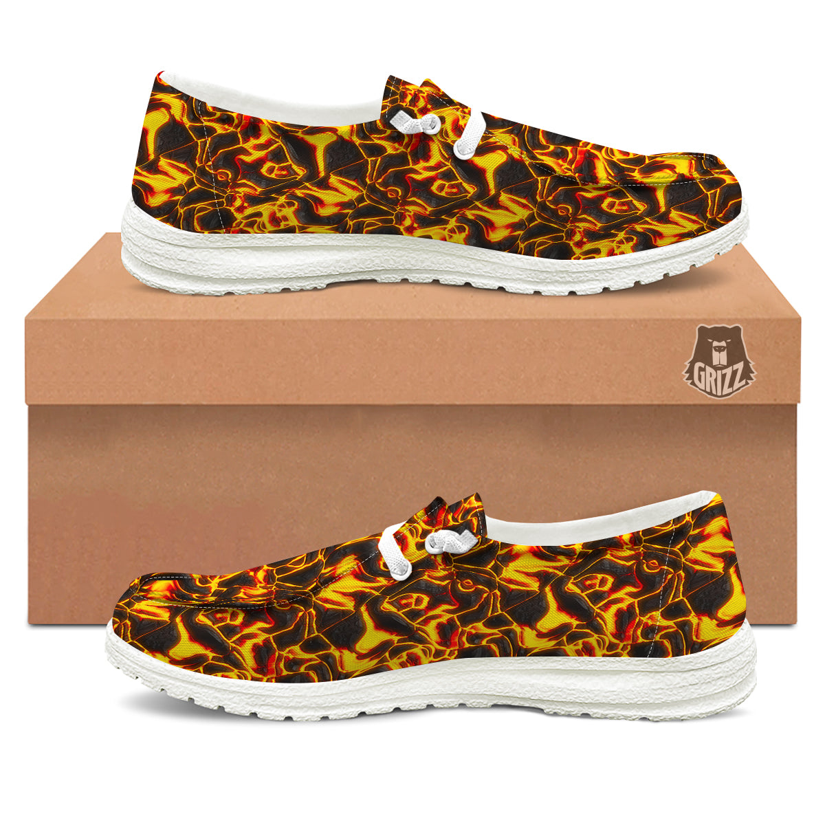 Abstract Lava And Fire Texture Print White Loafers-grizzshop