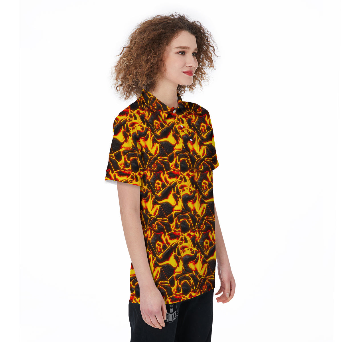 Abstract Lava And Fire Texture Print Women's Golf Shirts-grizzshop