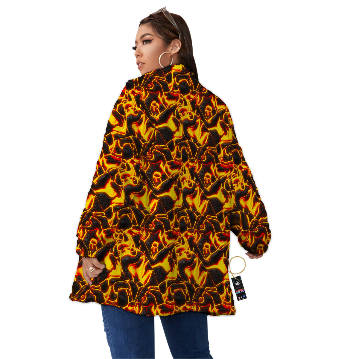 Abstract Lava And Fire Texture Print Women's Sherpa Jacket-grizzshop