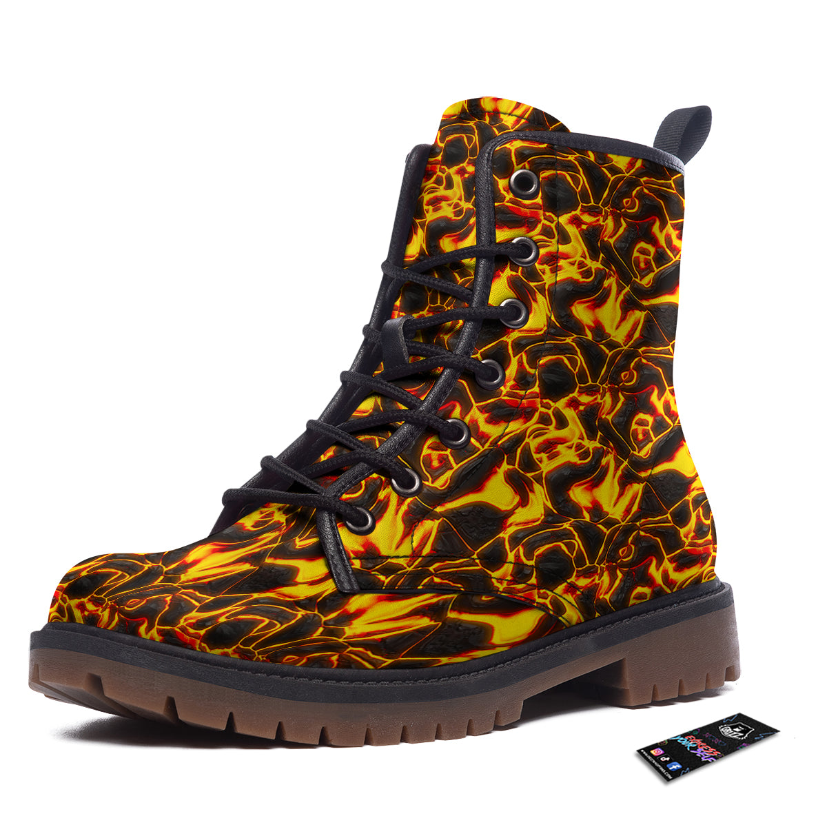 Abstract Lava And Fire Texture Print Work Boots-grizzshop