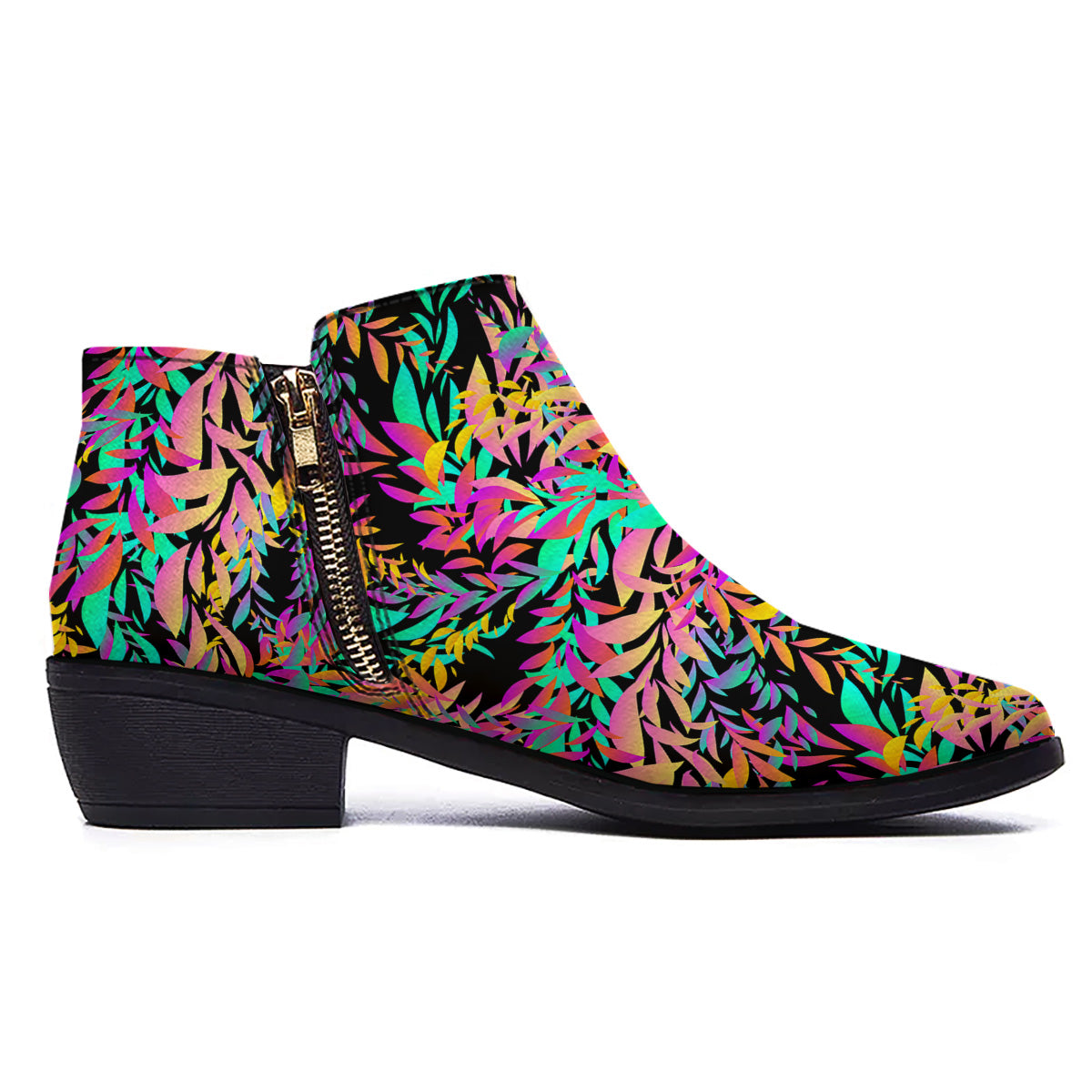 Abstract Leaf Neon Print Pattern Ankle Boots-grizzshop