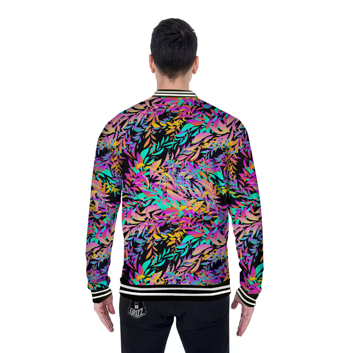 Abstract Leaf Neon Print Pattern Baseball Jacket-grizzshop
