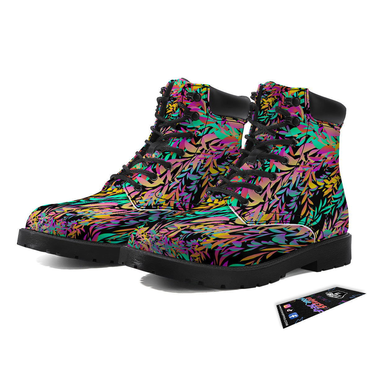 Abstract Leaf Neon Print Pattern Boots-grizzshop