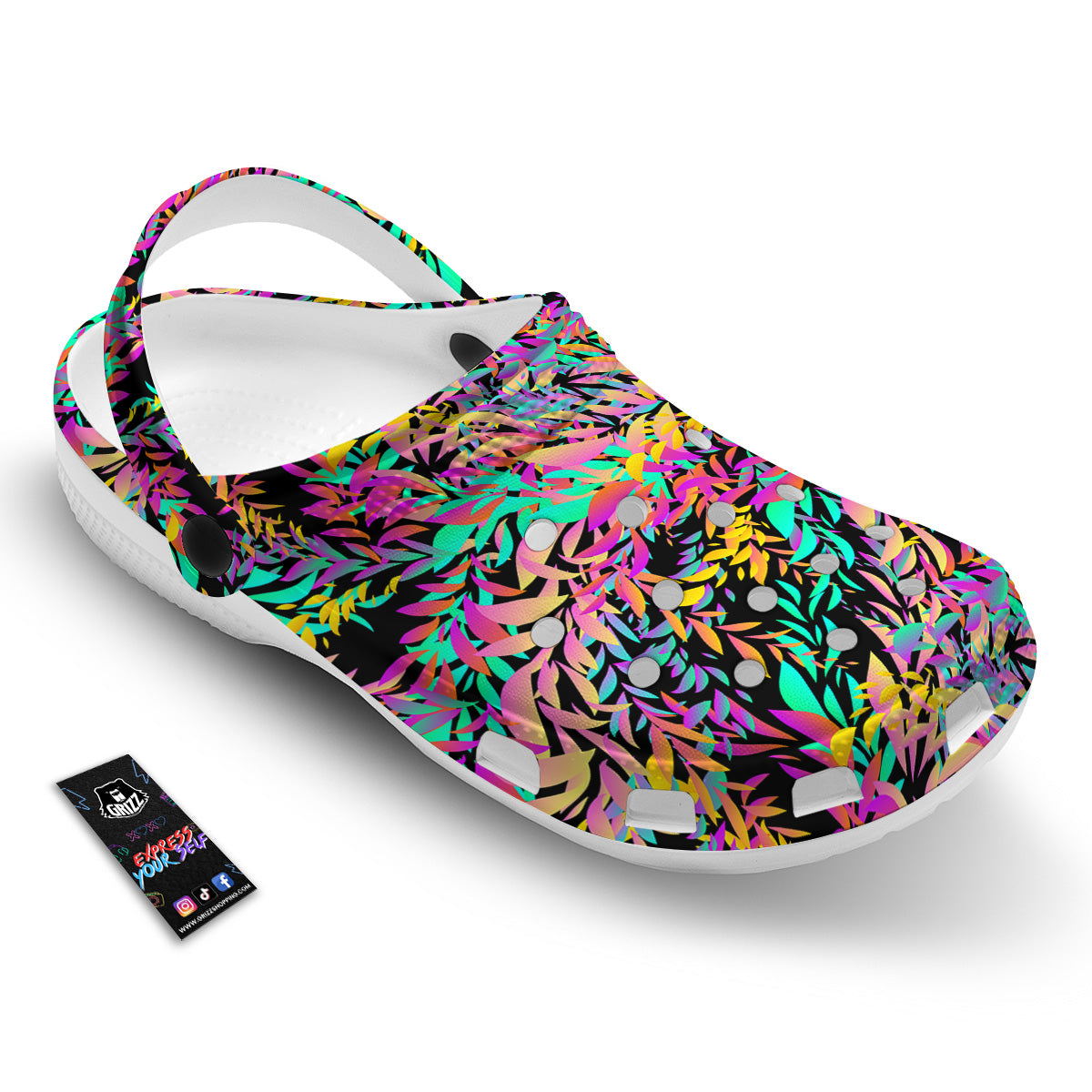 Abstract Leaf Neon Print Pattern Clog-grizzshop