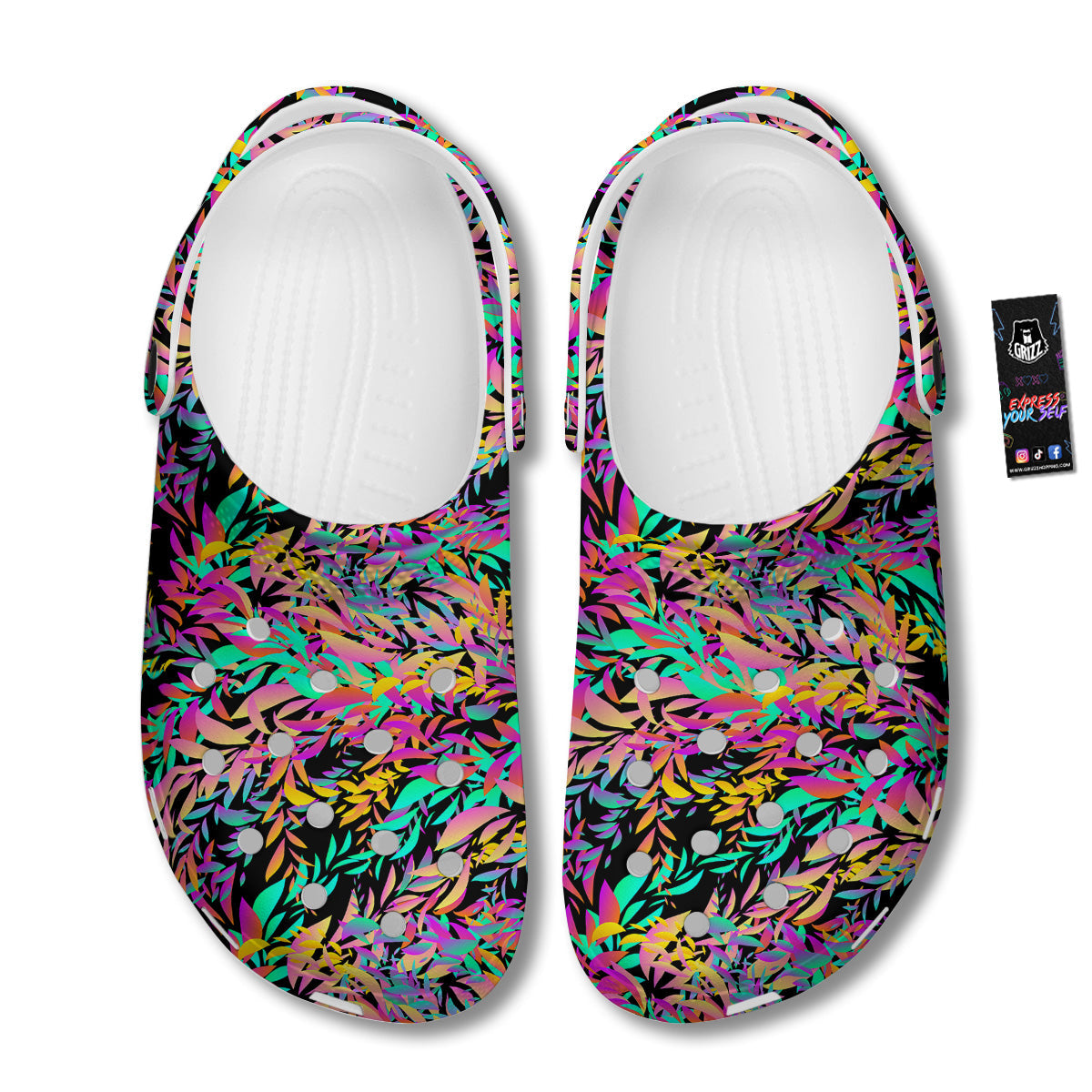 Abstract Leaf Neon Print Pattern Clog-grizzshop