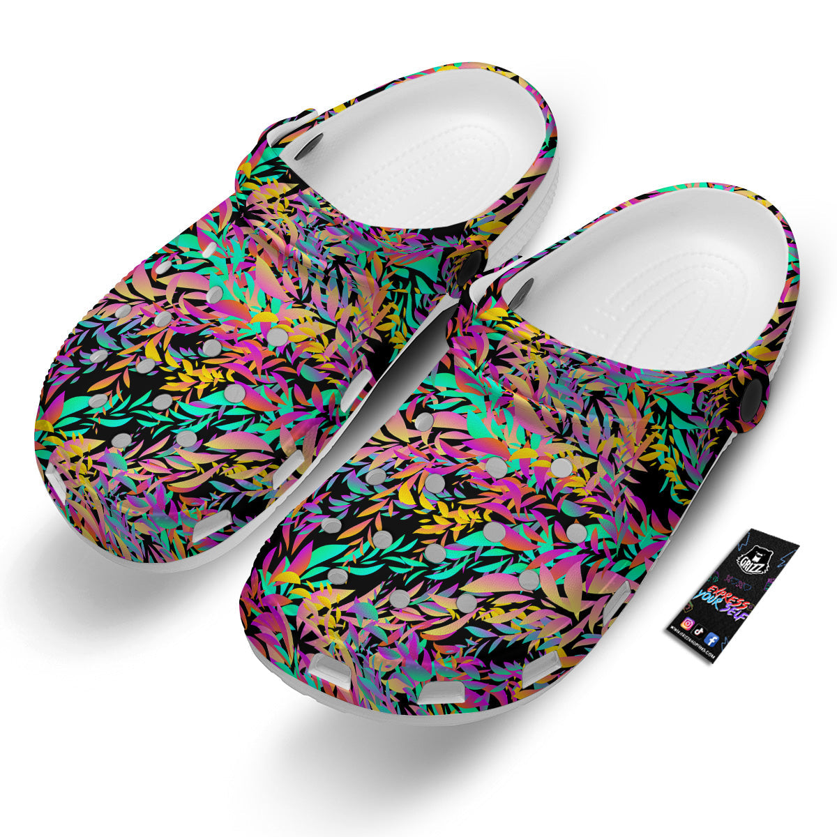 Abstract Leaf Neon Print Pattern Clog-grizzshop