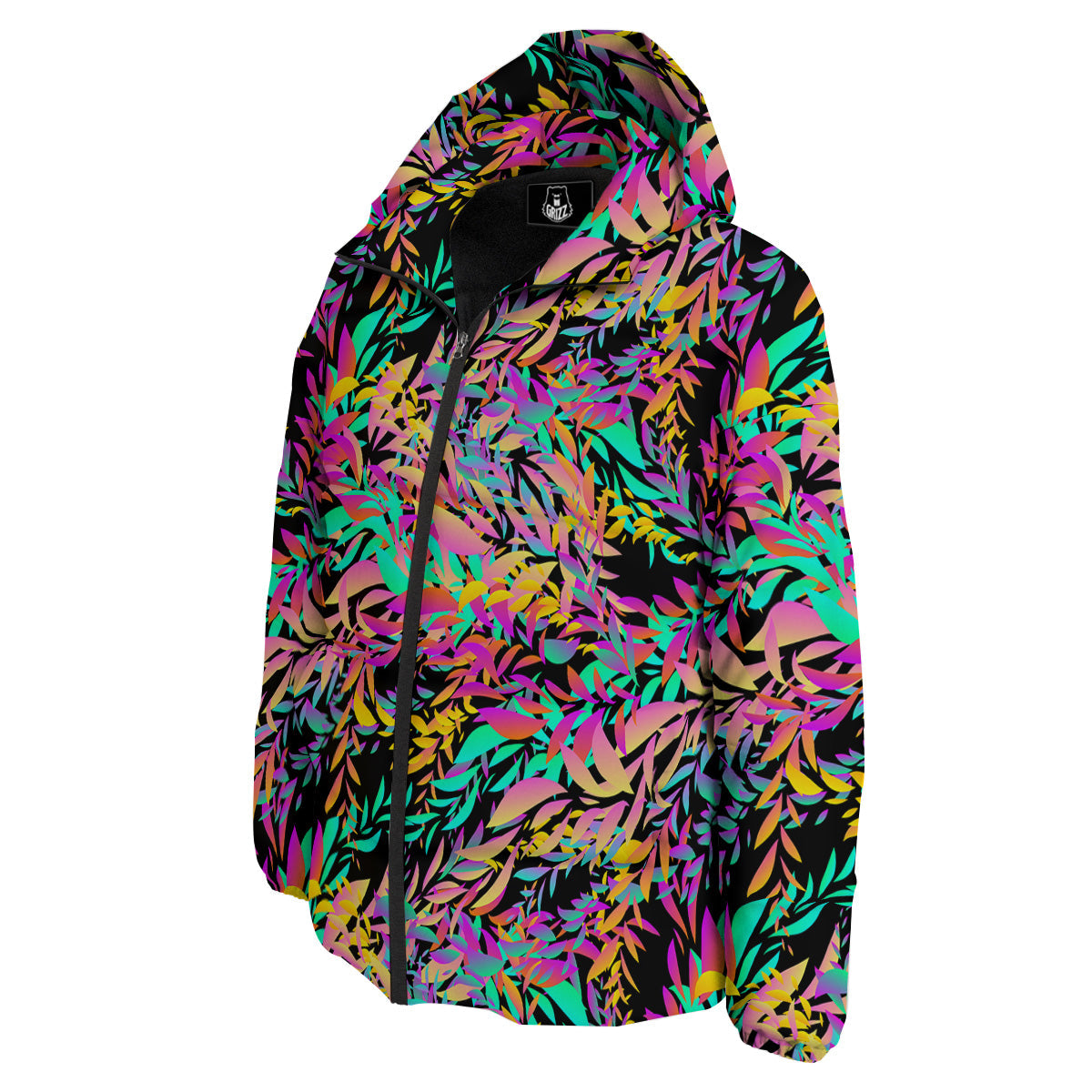 Abstract Leaf Neon Print Pattern Down Jacket-grizzshop