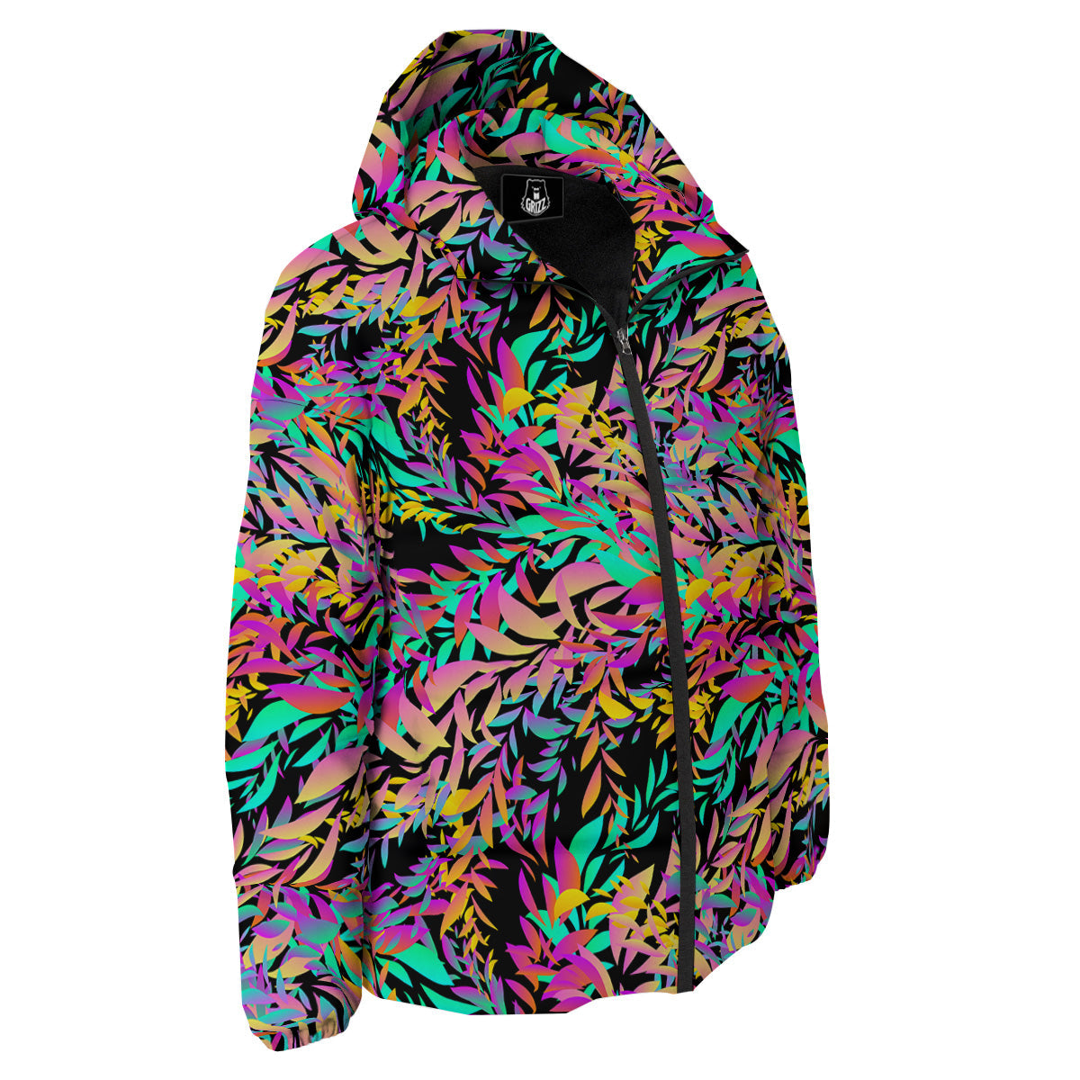 Abstract Leaf Neon Print Pattern Down Jacket-grizzshop