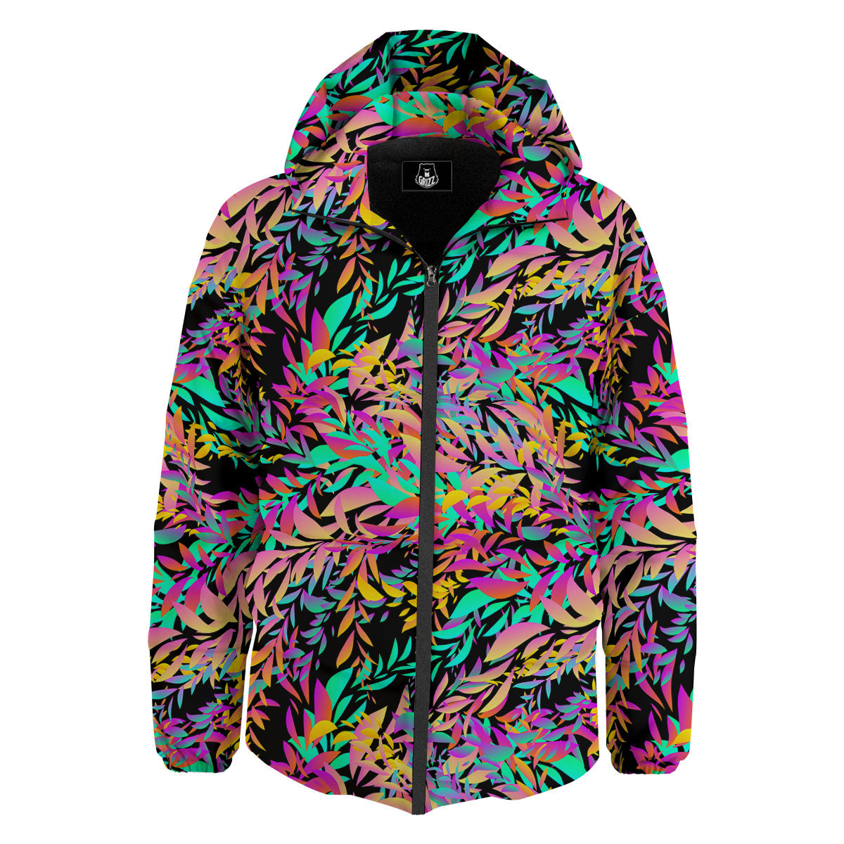 Abstract Leaf Neon Print Pattern Down Jacket-grizzshop