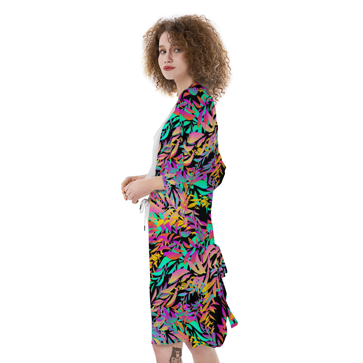 Abstract Leaf Neon Print Pattern Kimono-grizzshop