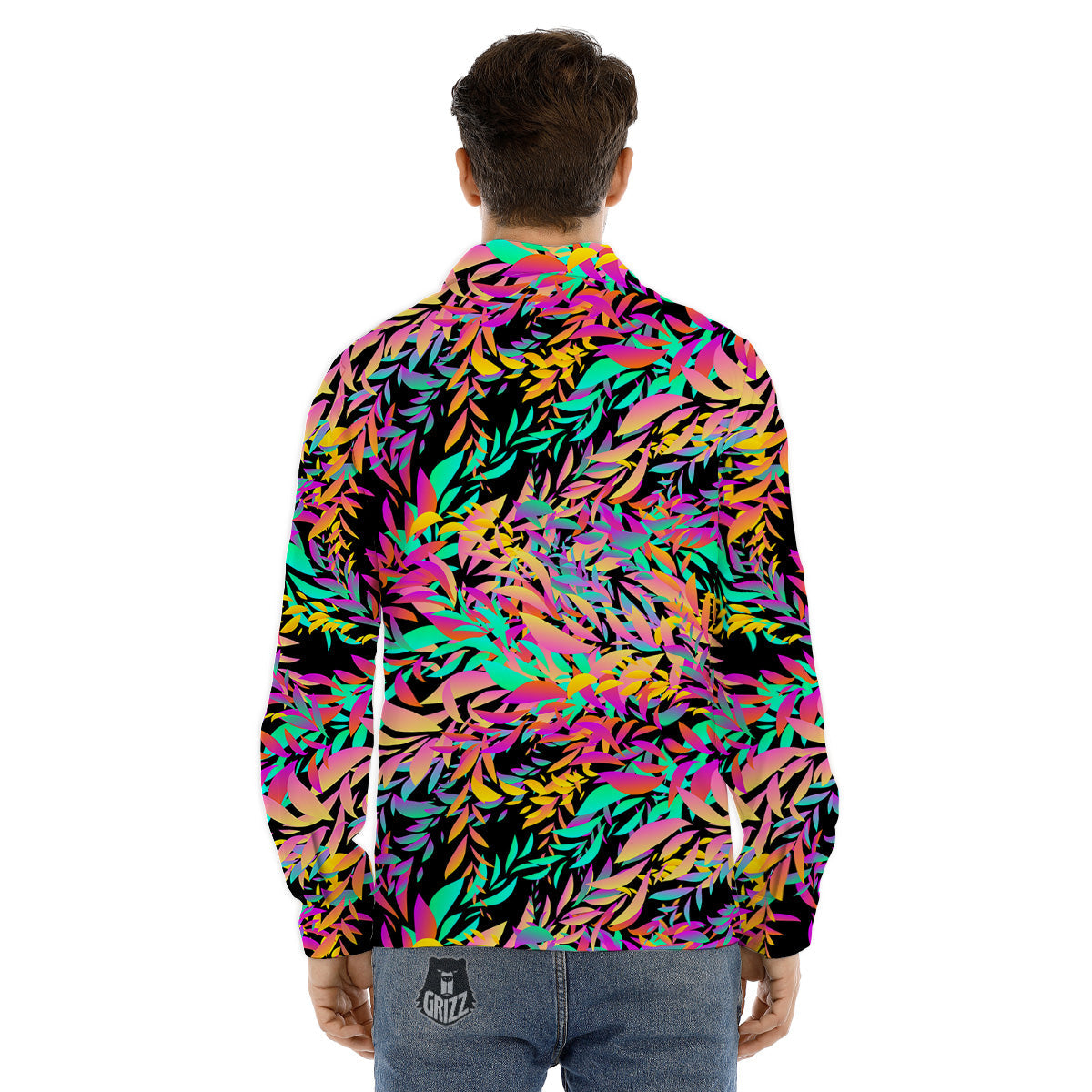 Abstract Leaf Neon Print Pattern Men's Dress Shirts-grizzshop