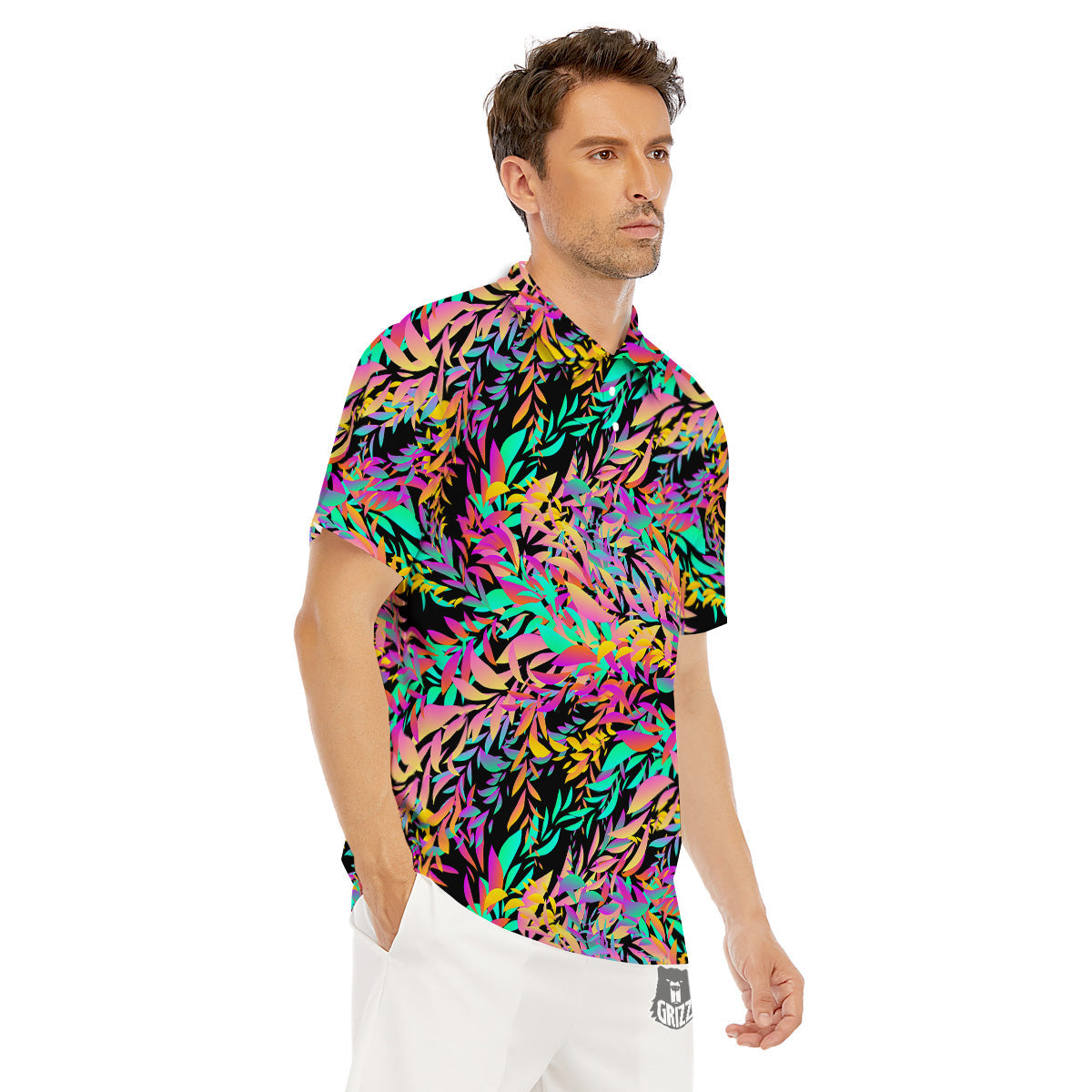 Abstract Leaf Neon Print Pattern Men's Golf Shirts-grizzshop