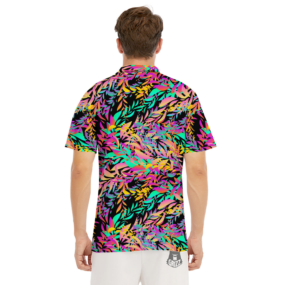 Abstract Leaf Neon Print Pattern Men's Golf Shirts-grizzshop