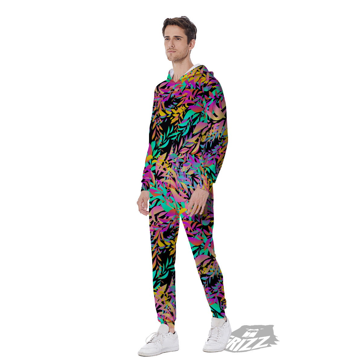 Abstract Leaf Neon Print Pattern Men's Jumpsuit-grizzshop
