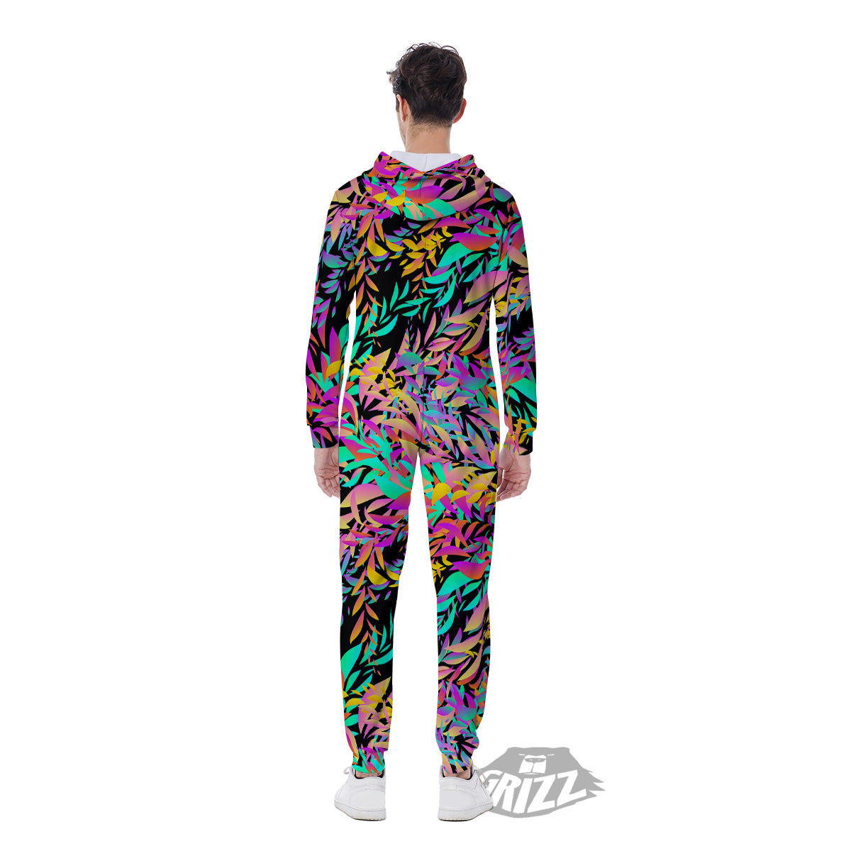 Abstract Leaf Neon Print Pattern Men's Jumpsuit-grizzshop