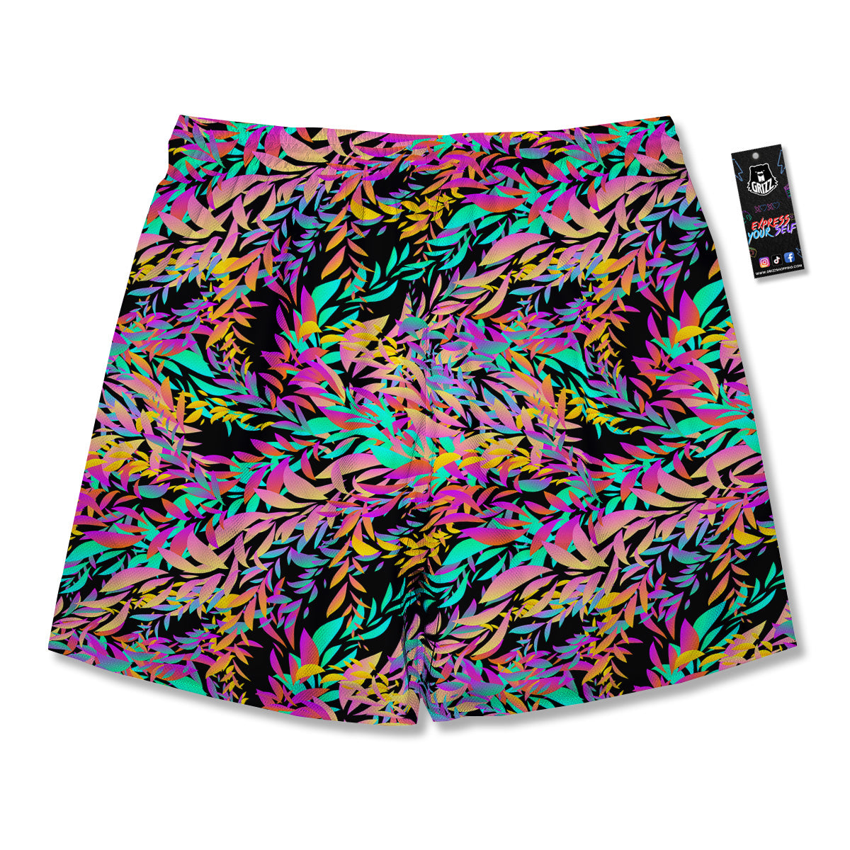 Abstract Leaf Neon Print Pattern Men's Running Shorts-grizzshop
