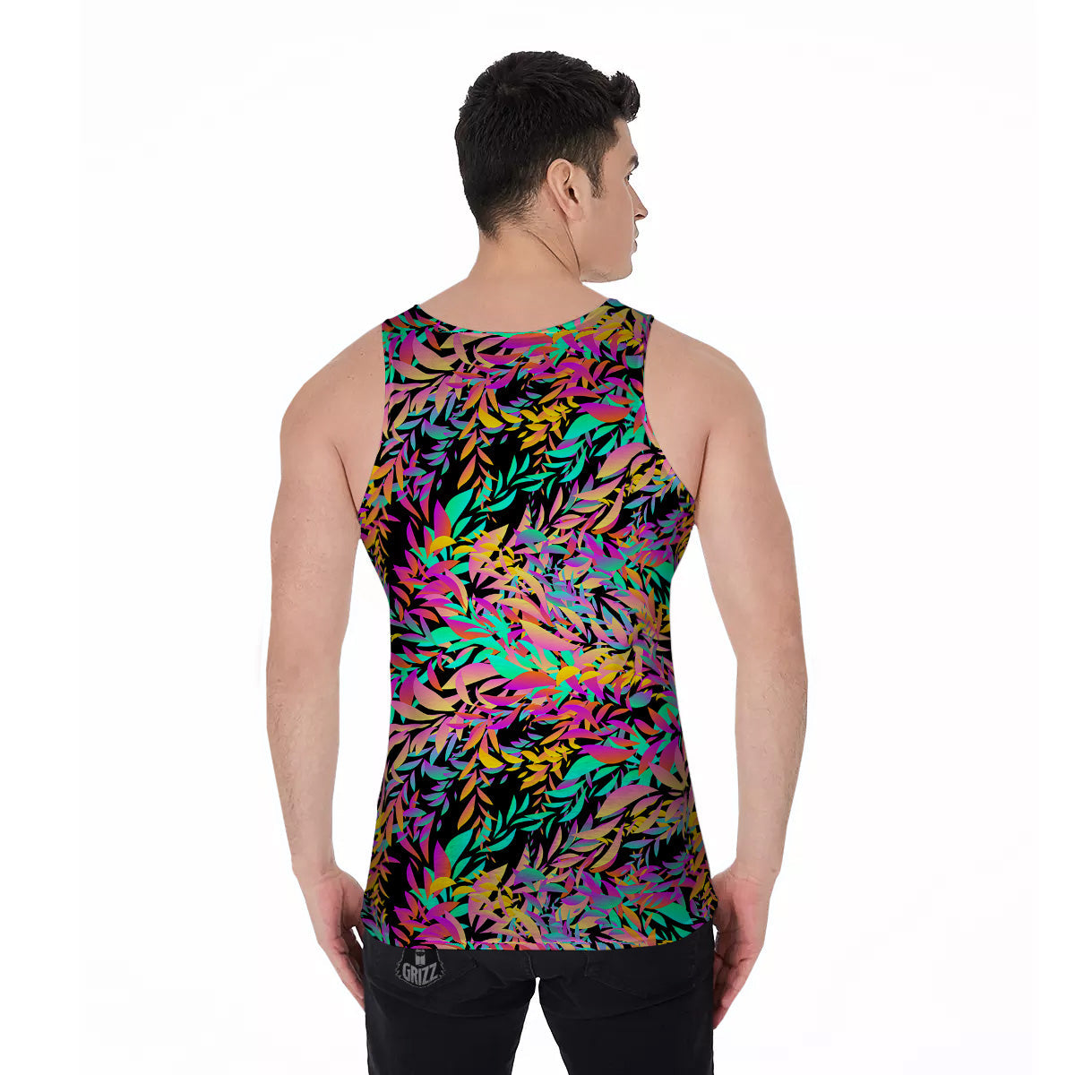 Abstract Leaf Neon Print Pattern Men's Tank Top-grizzshop