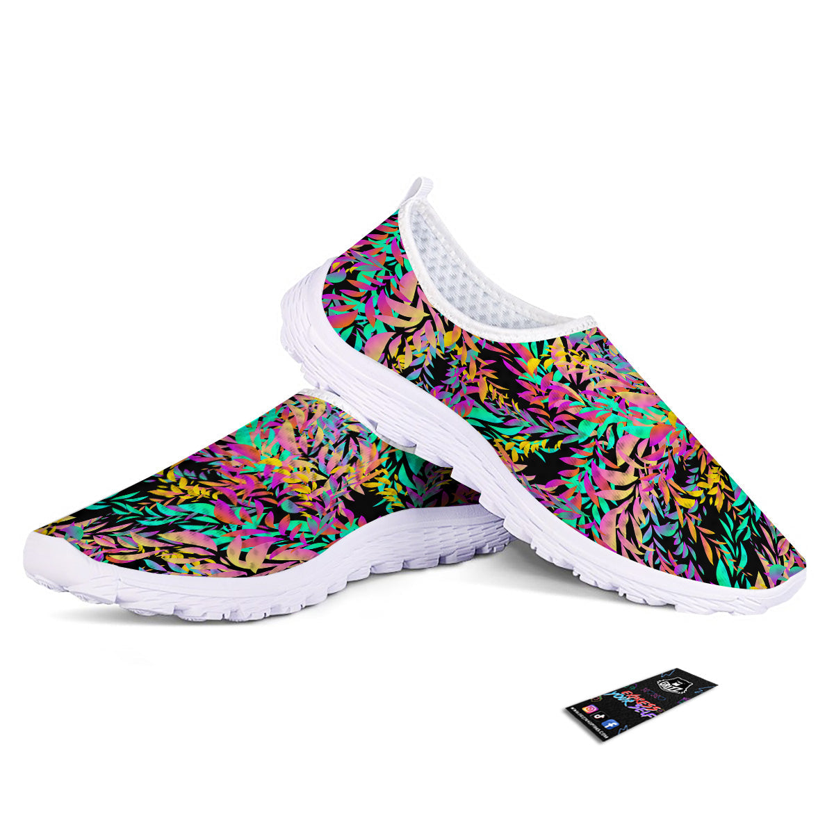 Abstract Leaf Neon Print Pattern Nurse Shoes-grizzshop
