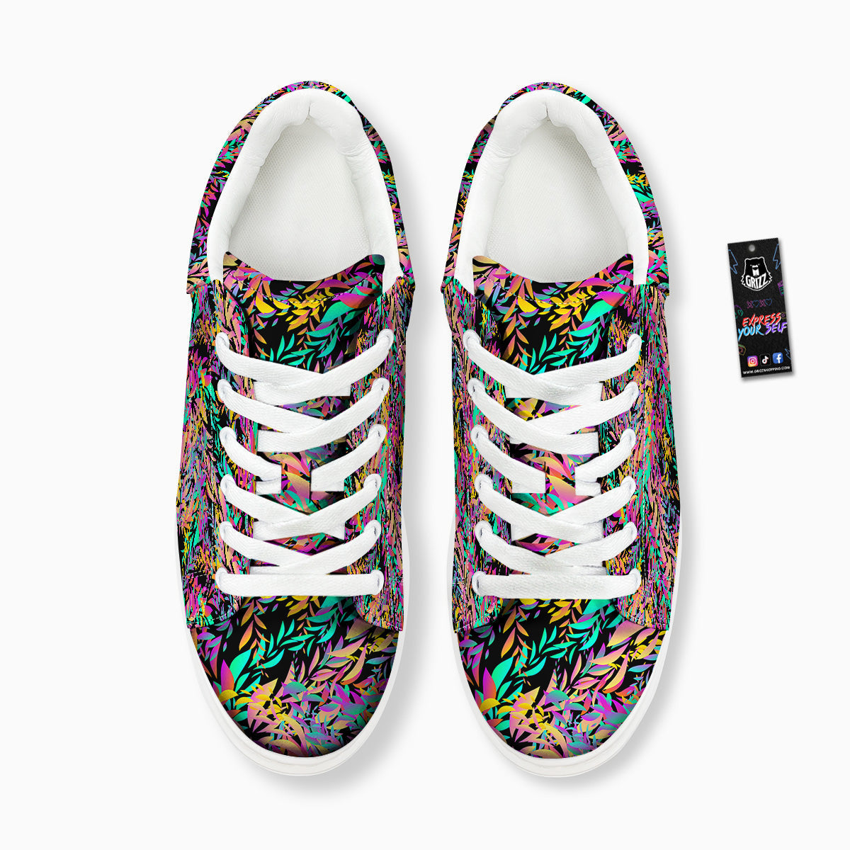 Abstract Leaf Neon Print Pattern Platform Shoes-grizzshop
