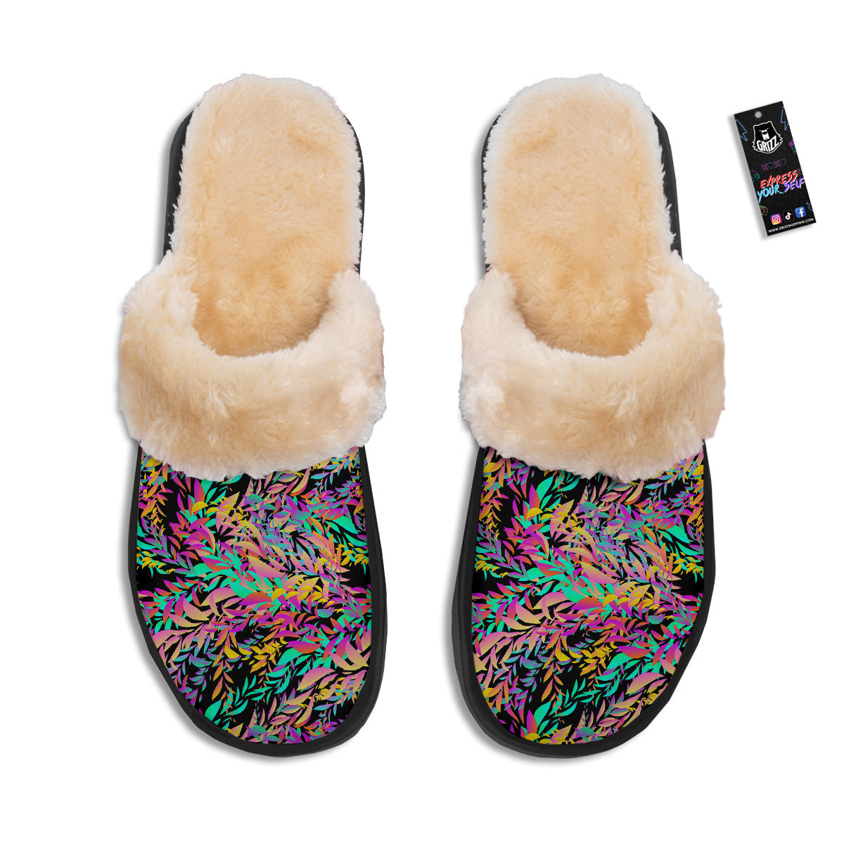 Abstract Leaf Neon Print Pattern Slippers-grizzshop