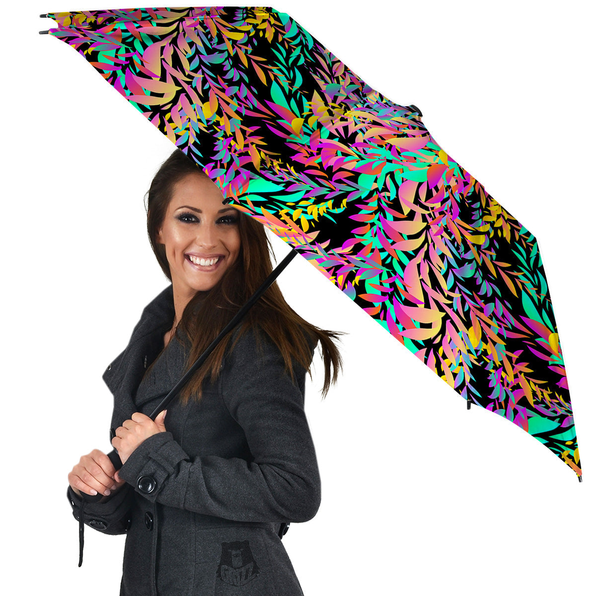 Abstract Leaf Neon Print Pattern Umbrella-grizzshop