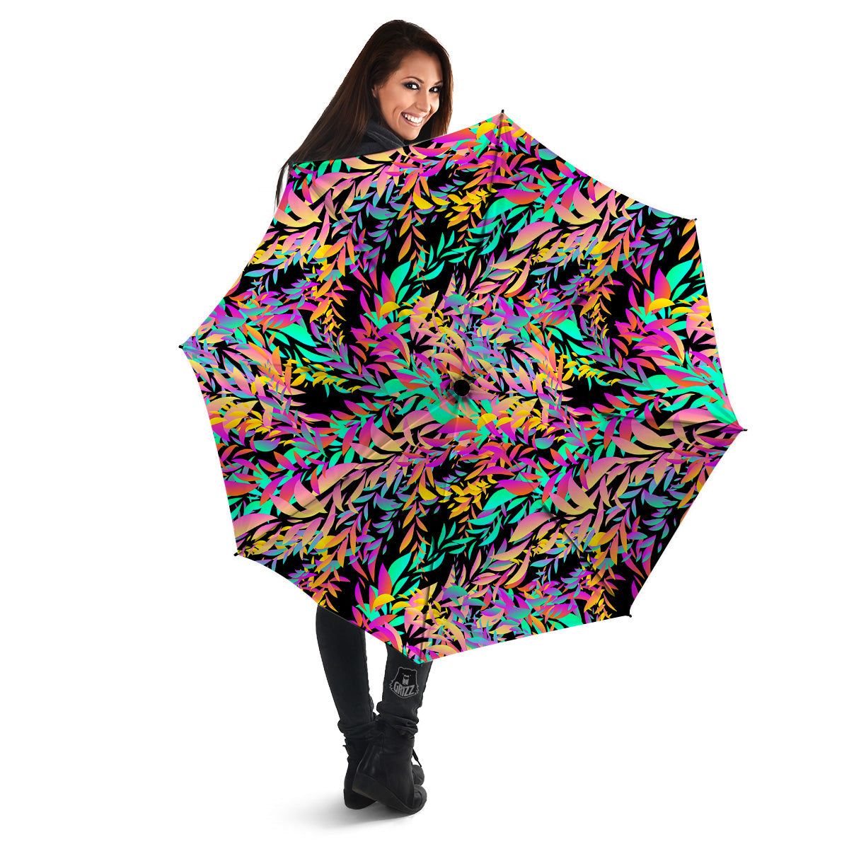 Abstract Leaf Neon Print Pattern Umbrella-grizzshop