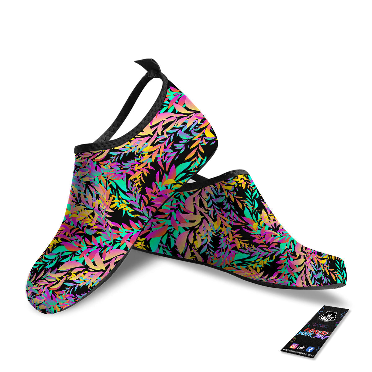Abstract Leaf Neon Print Pattern Water Shoes-grizzshop