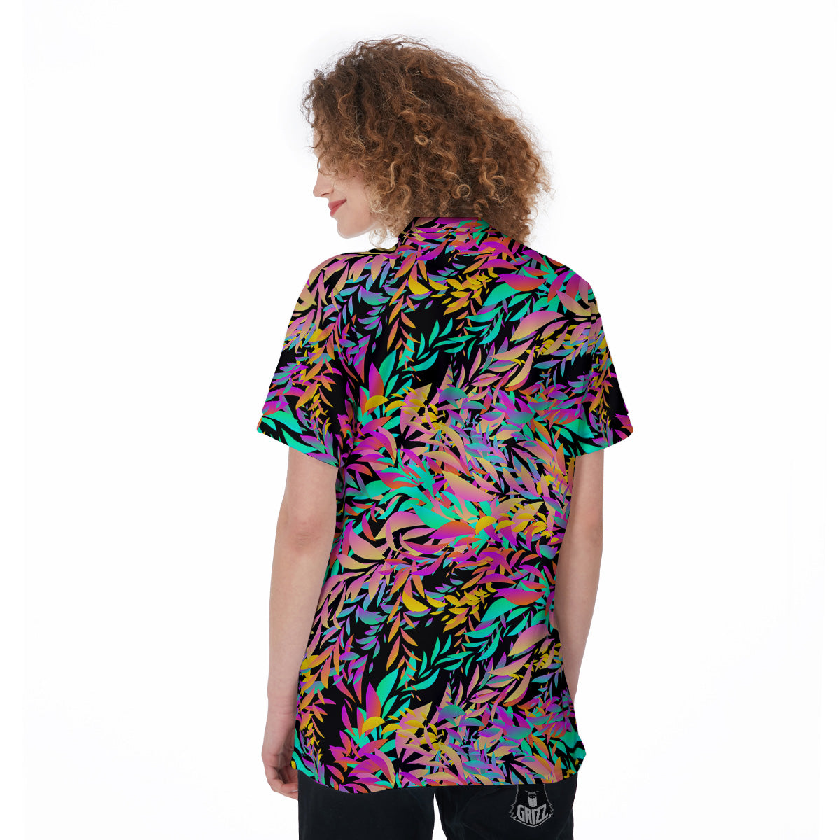 Abstract Leaf Neon Print Pattern Women's Golf Shirts-grizzshop