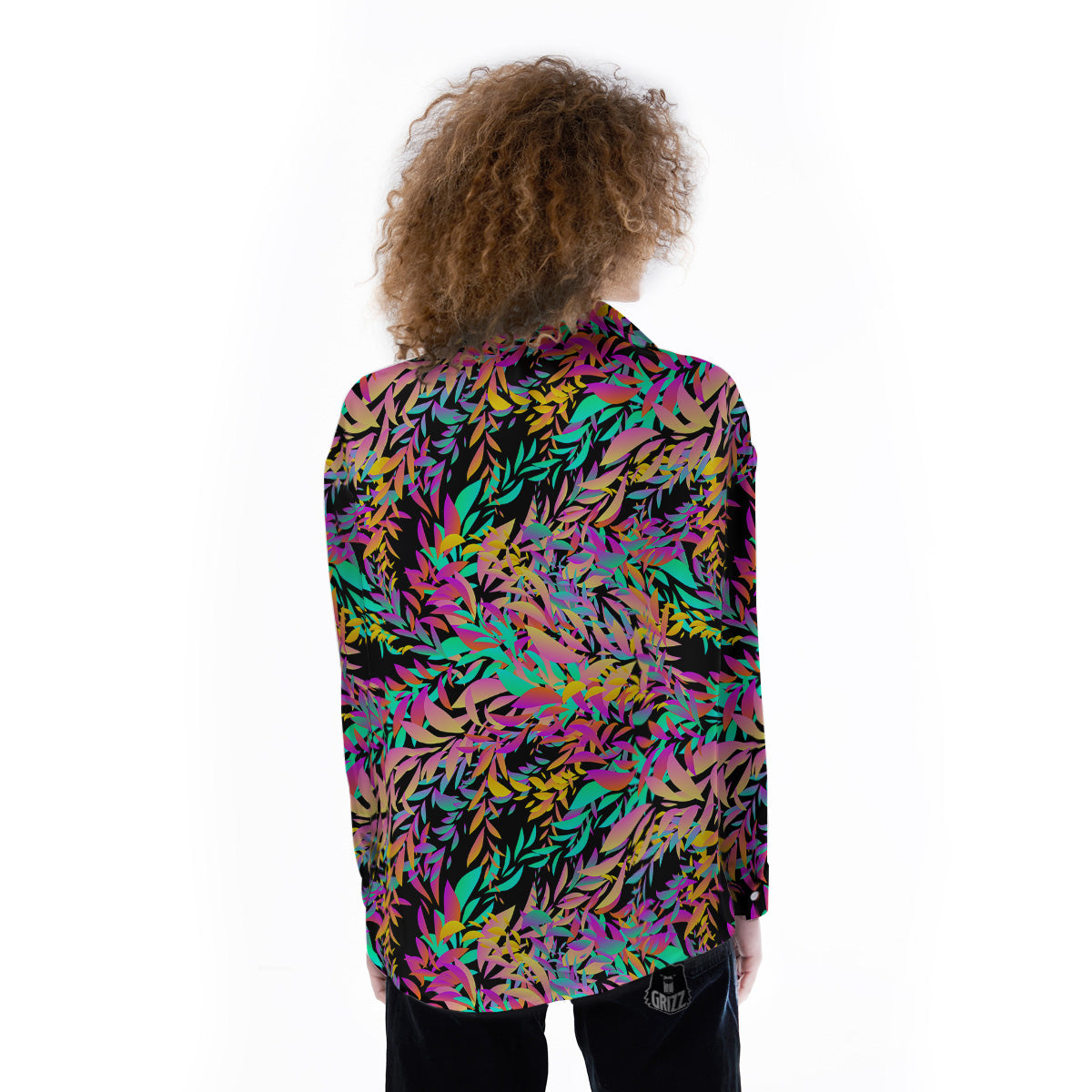Abstract Leaf Neon Print Pattern Women's Long Sleeve Shirts-grizzshop